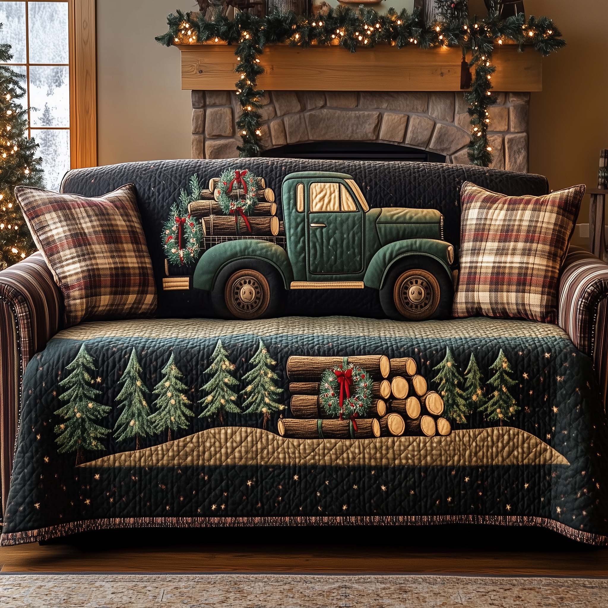 Farmhouse Rustic Truck Quilted Sofa Cover Rustic Style Farm Truck Christmas Gifts