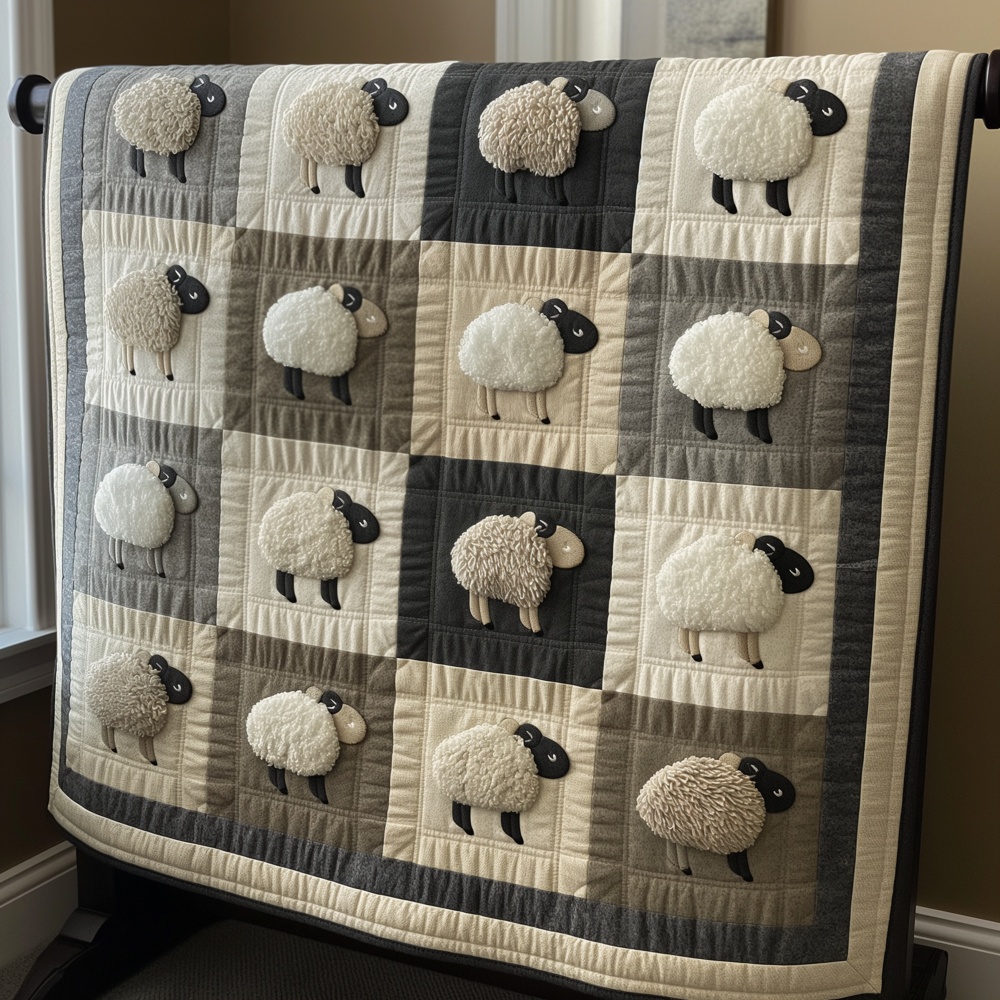 Farmhouse Sheep Quilted Blanket Country Cottage Checkered Art Cozy Throw Best Gift For Sheep Lovers