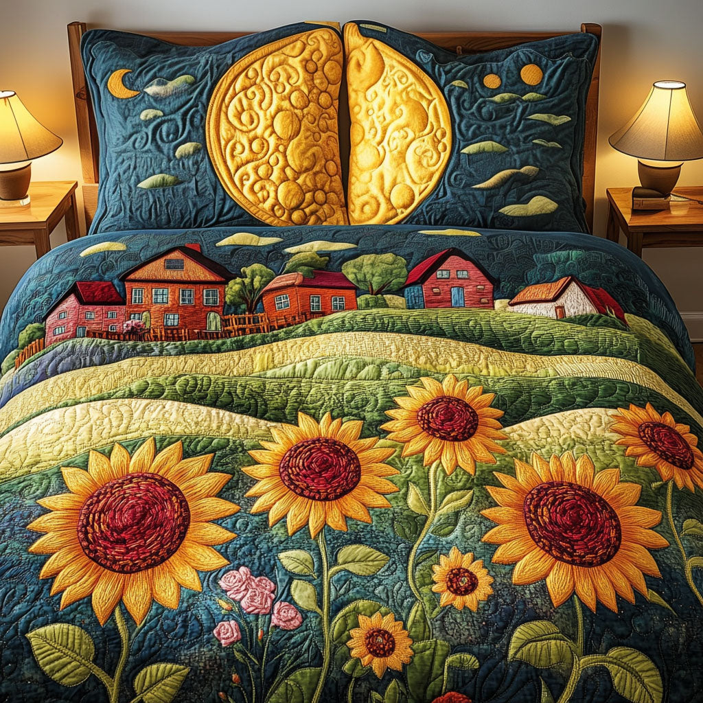 Farmhouse Sunflower Dream Quilted Bedding Set Bed Room Decoration Sunflower Theme Gifts