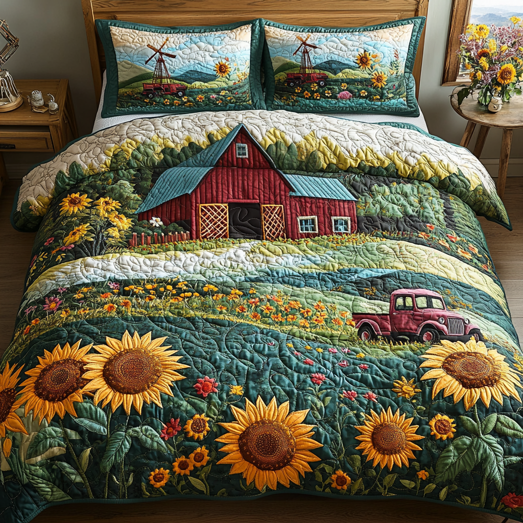 Farmhouse Views Quilted Bedding Set Farm Bedroom Ideas Unique Gifts For Family