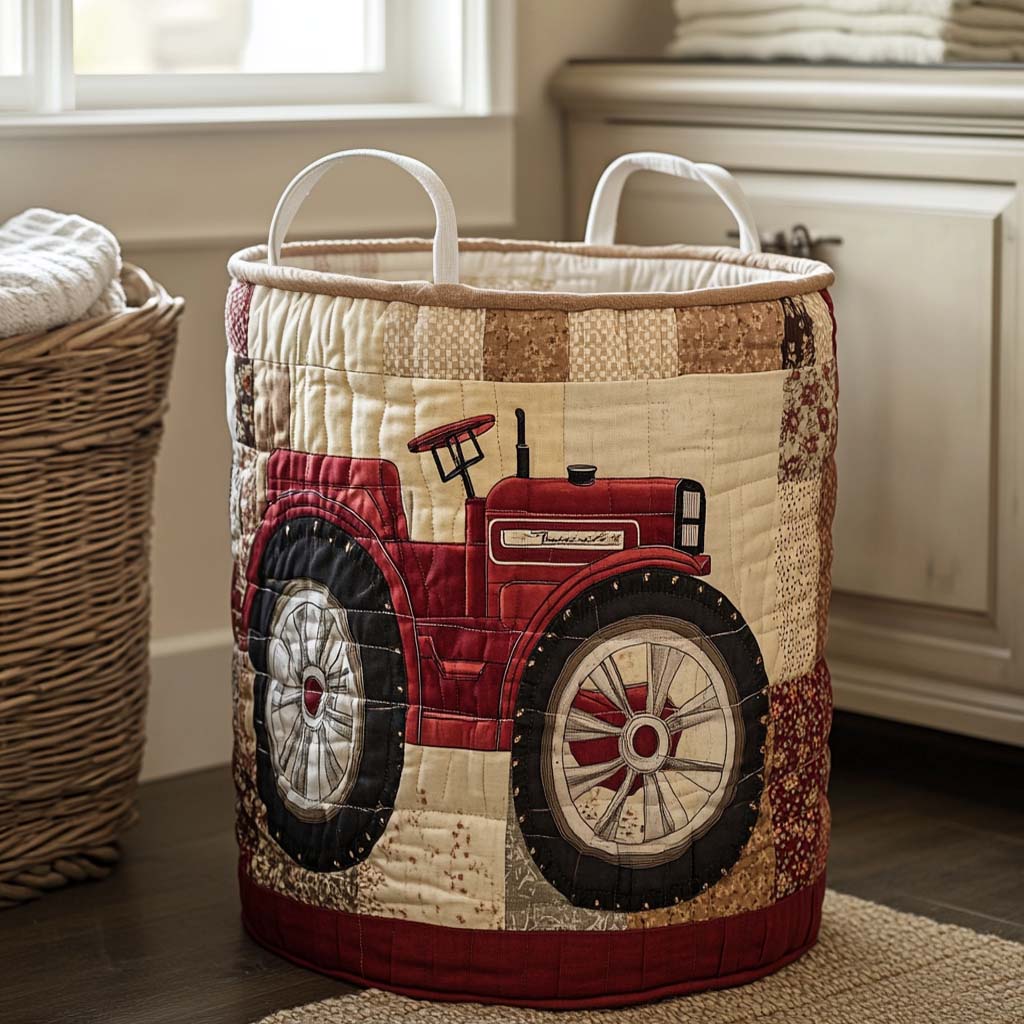 Farmhouse Wheel Quilted Laundry Basket Merch For Home And Bedroom
