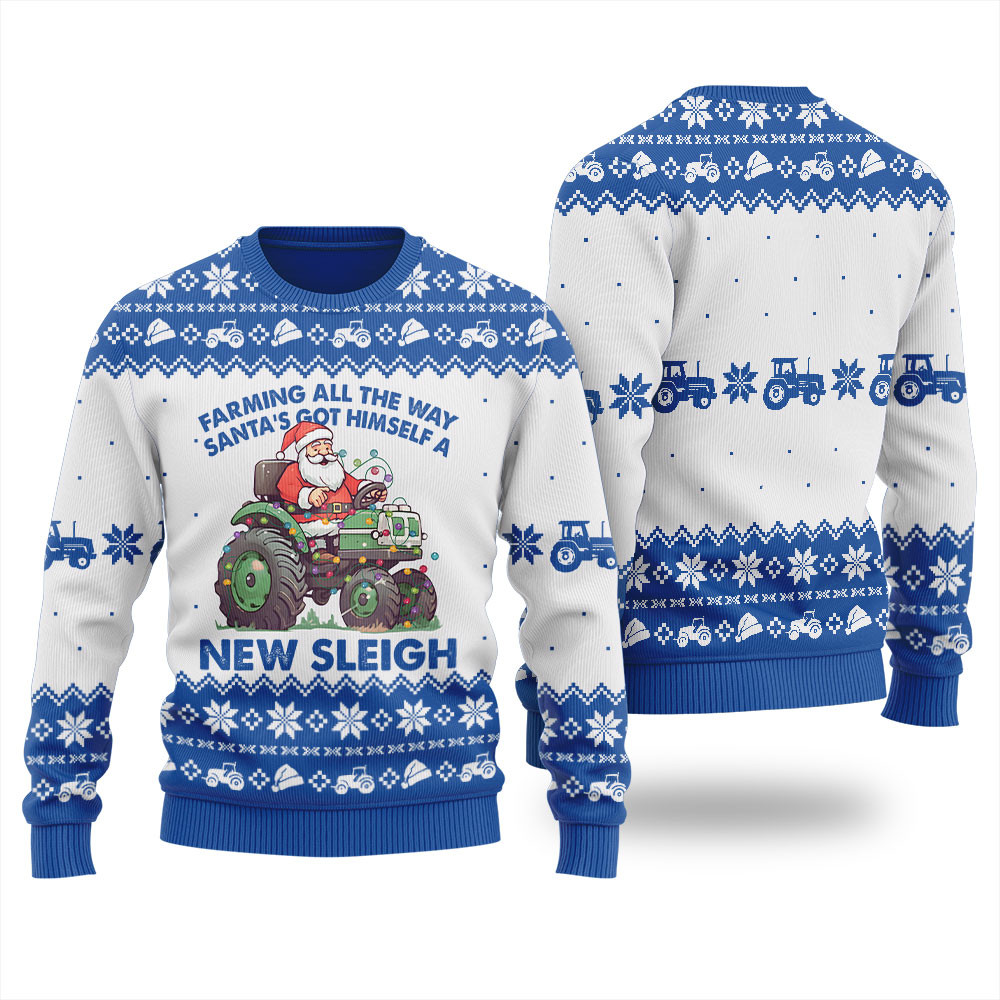 Farming All The Way Santa Truck Sleigh Ugly Christmas Sweater Women Holiday Merch That Makes a Perfect Christmas Gift