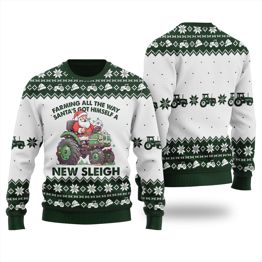 Farming All The Way Santa Truck Sleigh Ugly Sweater Custom Holiday Sweater Merch That Warms the Heart