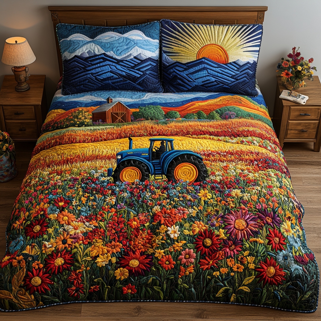 Farming Backbone Quilted Bedding Set Aesthetic Room Decor Tractor Gifts For Adults