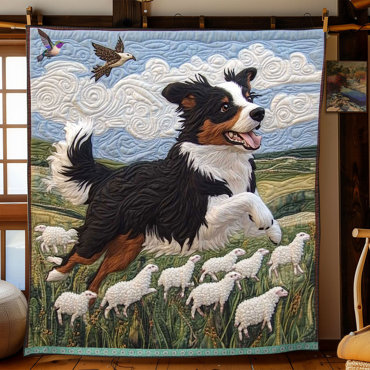 Farming Border Collie Holiday Christmas Quilt Blanket Unique Gifts For Farmers