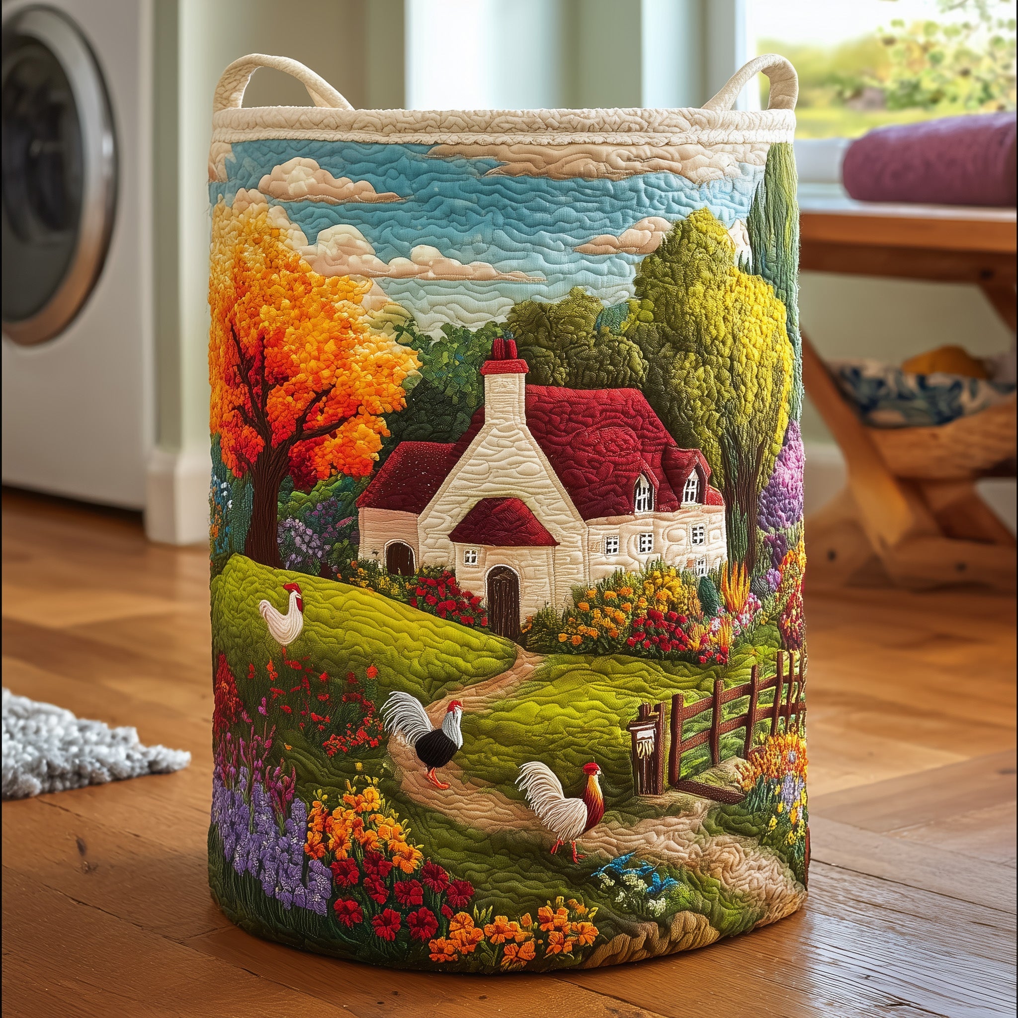 Farmlife Quilted Laundry Basket Best Cool Present For Chicken Enthusiasts