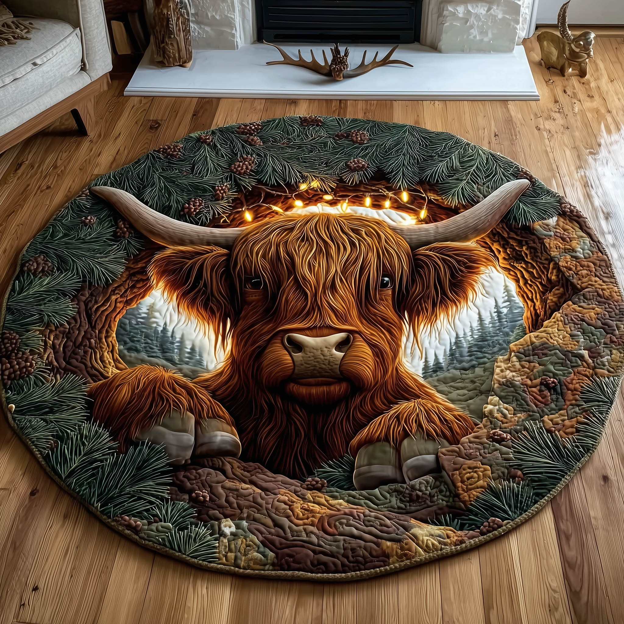 Farmstead Cow Quilted Round Mat Eco-Friendly Quilted Round Mat for Sustainable Living