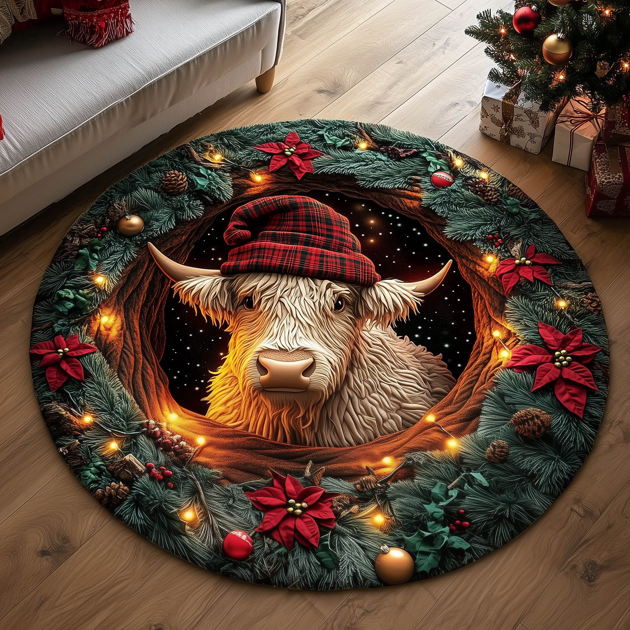 Farmstead Cow Quilted Round Mat Non-Slip Quilted Round Mat for Safety and Style