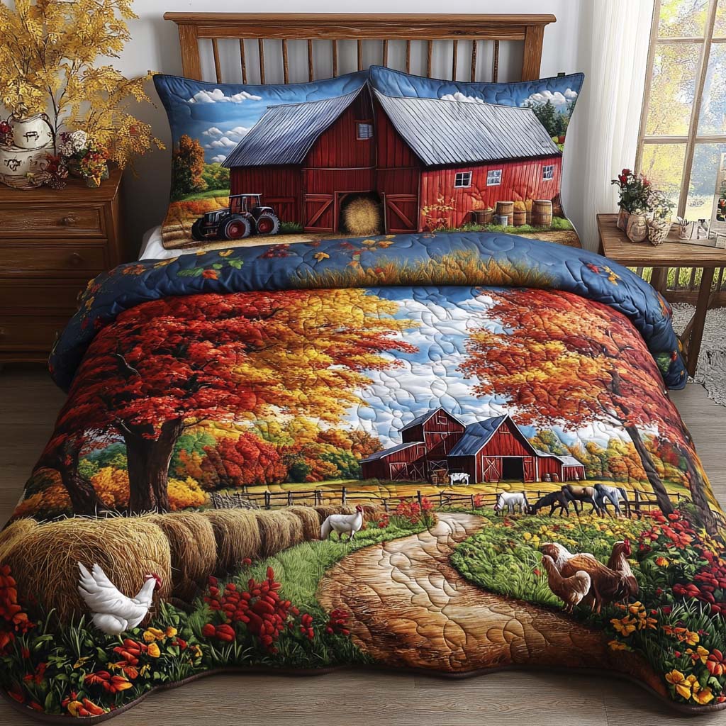 Farmstead Morning Quilted Bedding Set Bedroom Decor Unique Fall Gifts