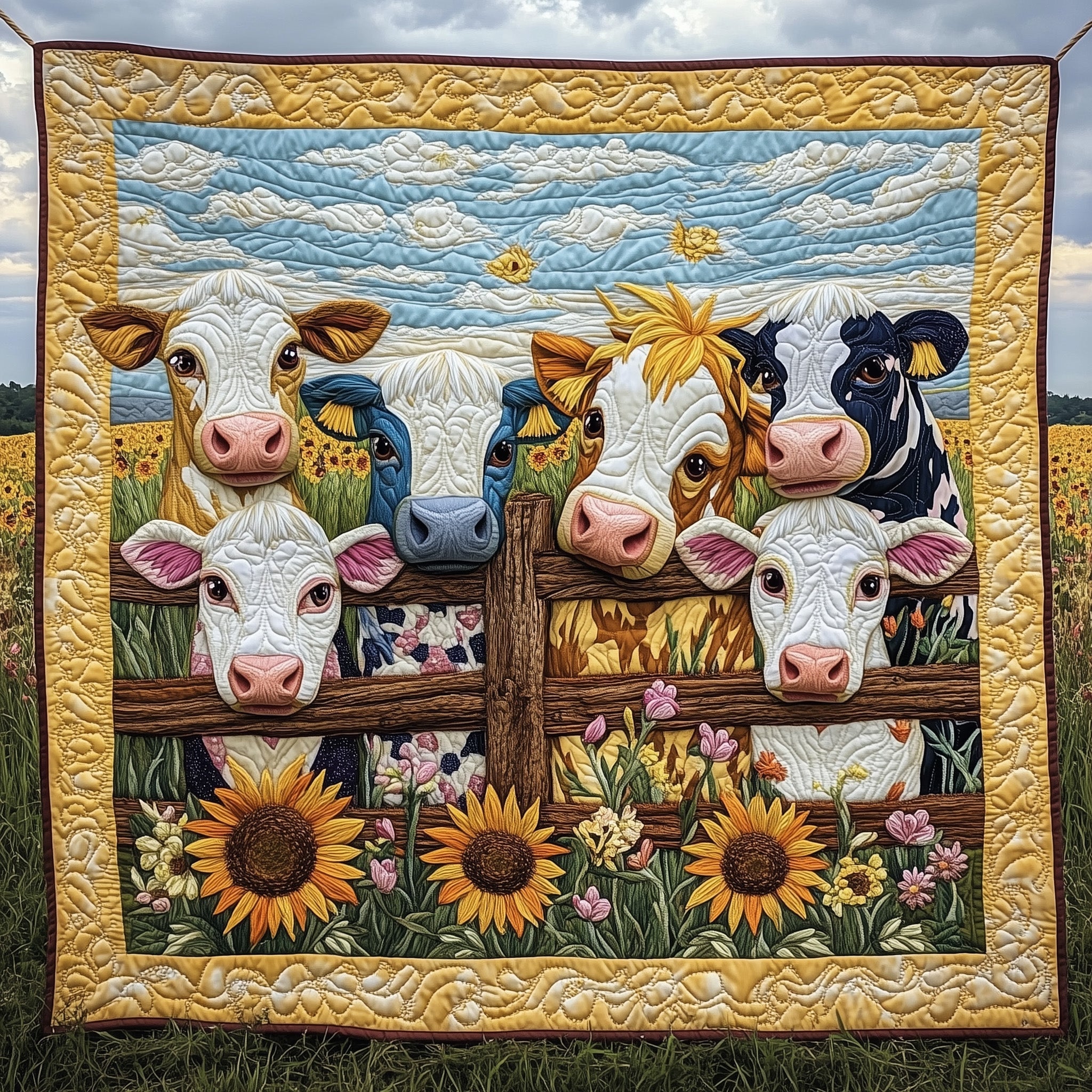 Farmstead Serenity Quilted Blanket Couch Throw BlanketCow Print Gifts For Her