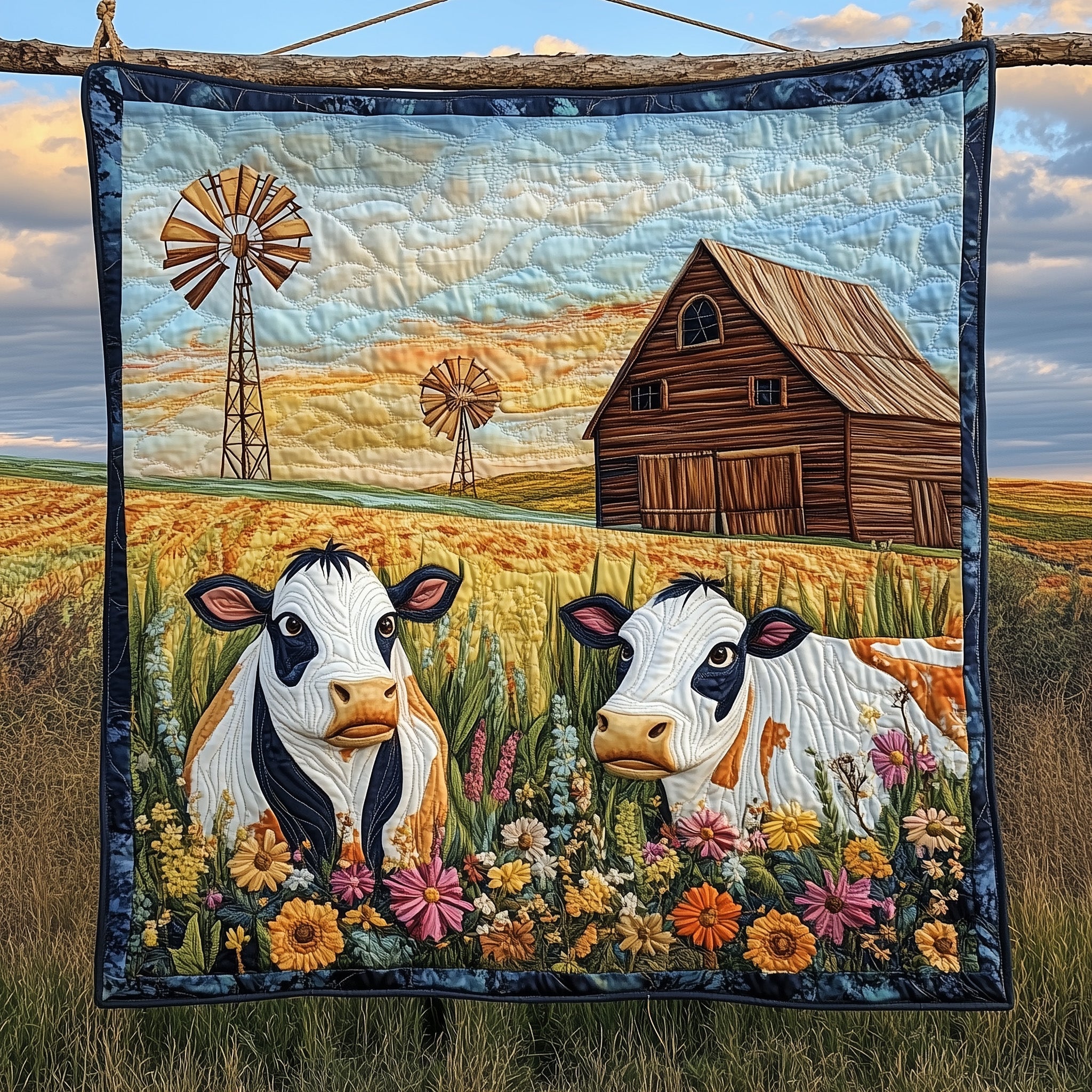 Farmstead Serenity Quilted Blanket Couch Throw BlanketUnique Cow Gifts For Him Her