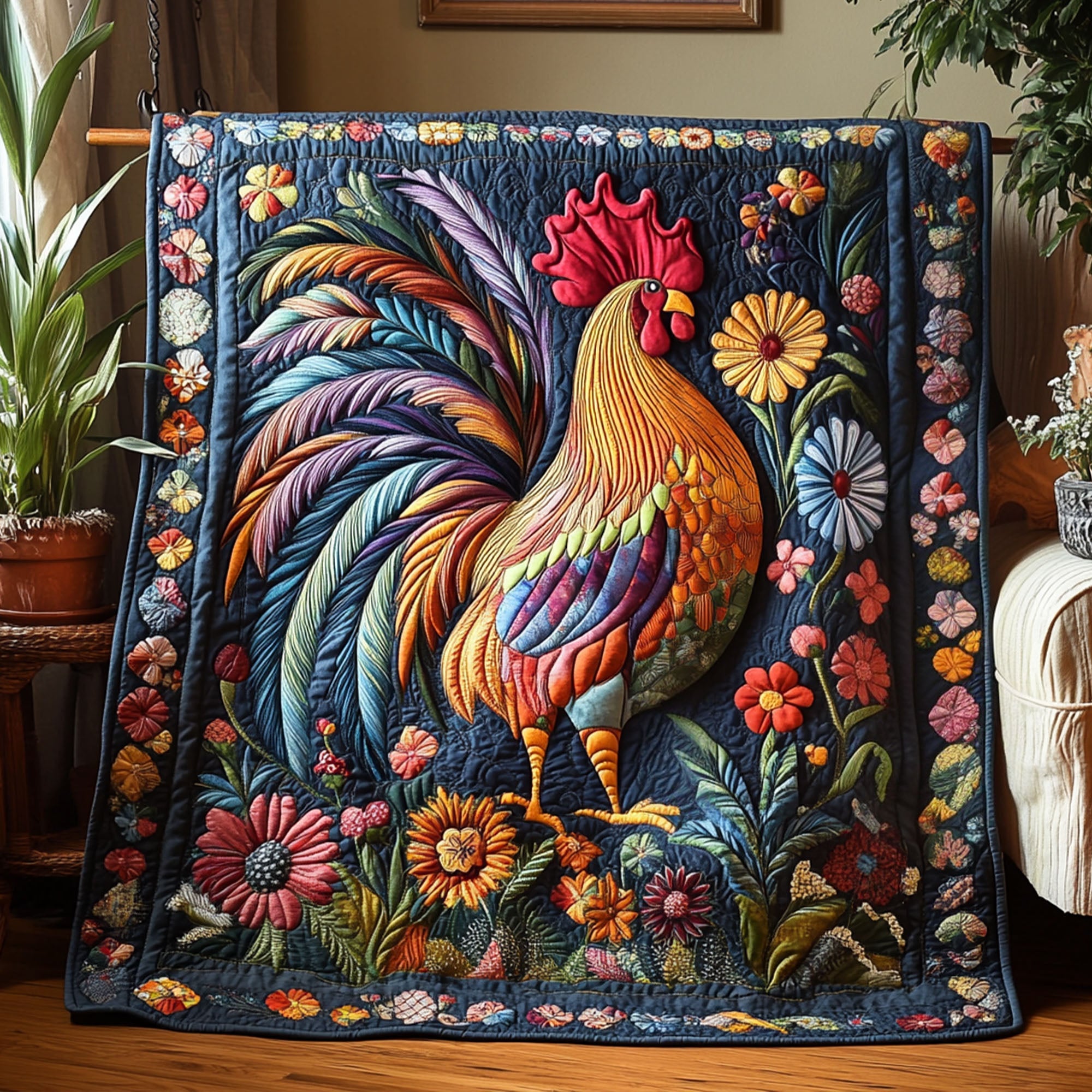 Farmyard Fancy Quilted Blanket Sofa Couch Throw Blanket Gifts With Chickens On Them