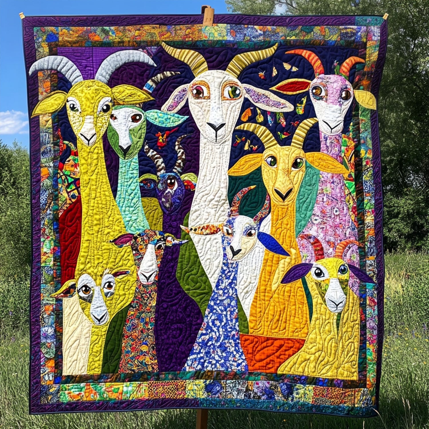 Farmyard Fiesta Quilted Blanket Holiday Throw Blanket Gifts For Goat Lovers