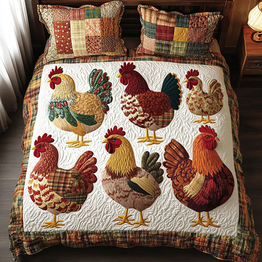 Farmyard Flock Quilted Bedding Set Luxury Comforter Gift Set for Him or Her