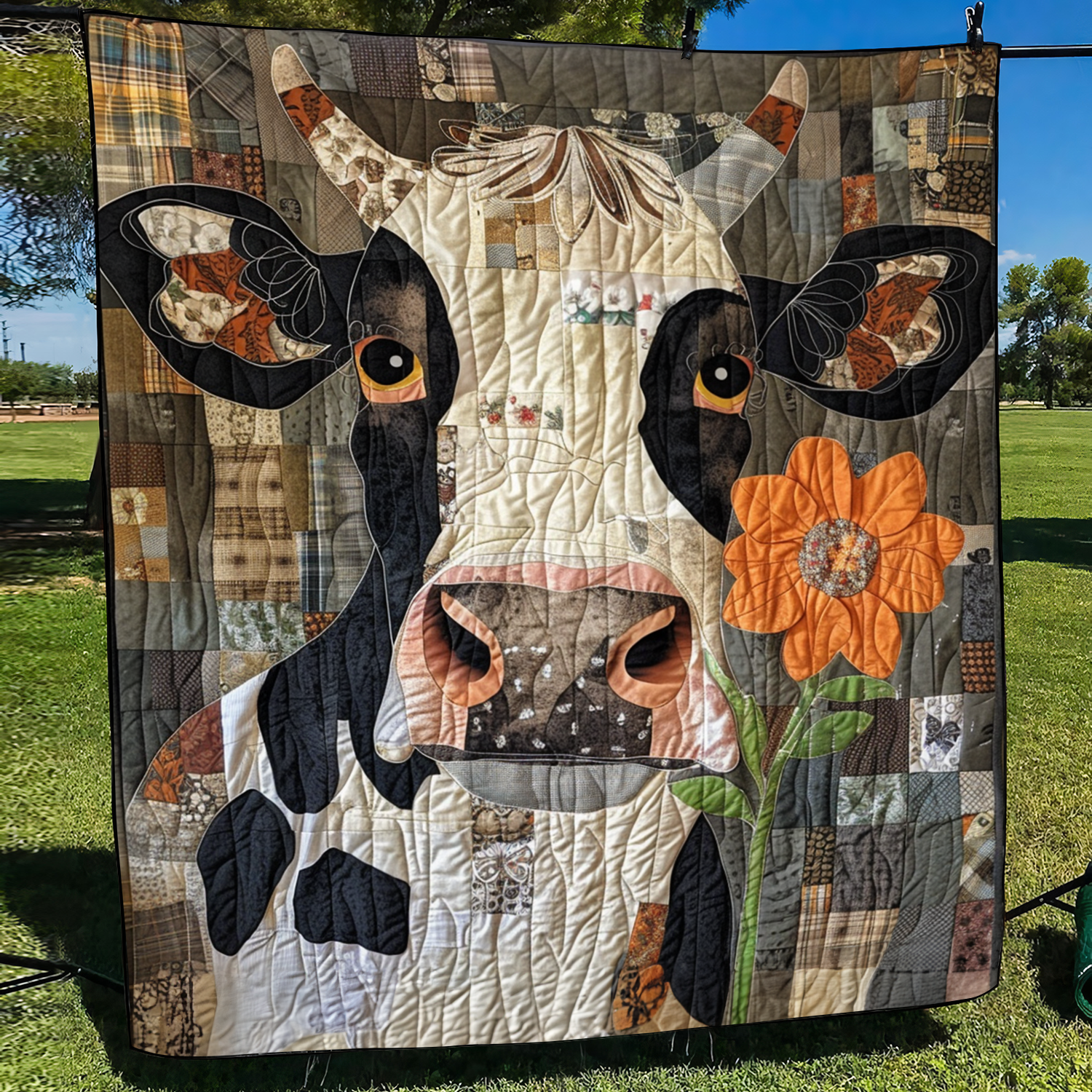 Farmyard Flower Fusion Quilted Blanket Gift Ideas For Cow Lovers