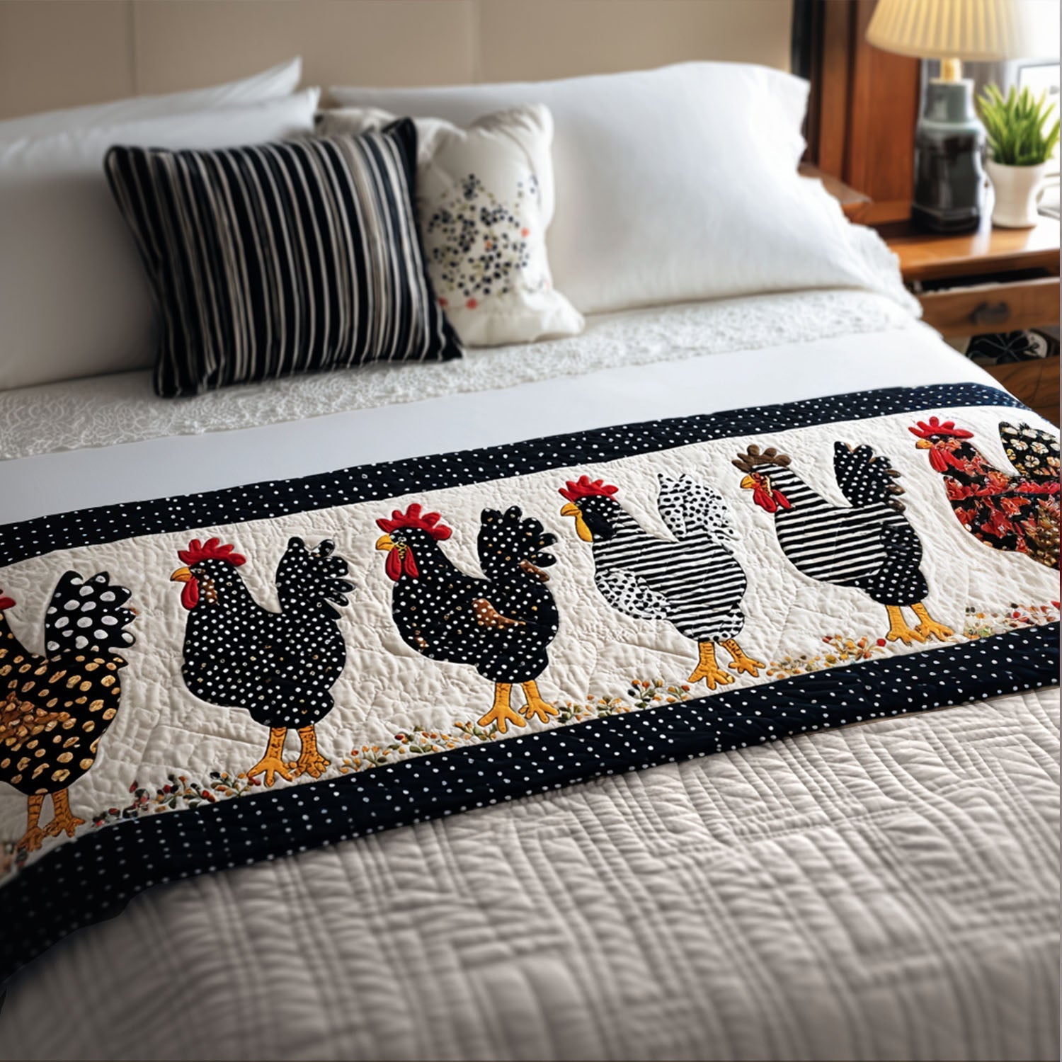 Farmyard Fowl Quilted Bed Runner Bed Decorations Gifts With Chickens On Them