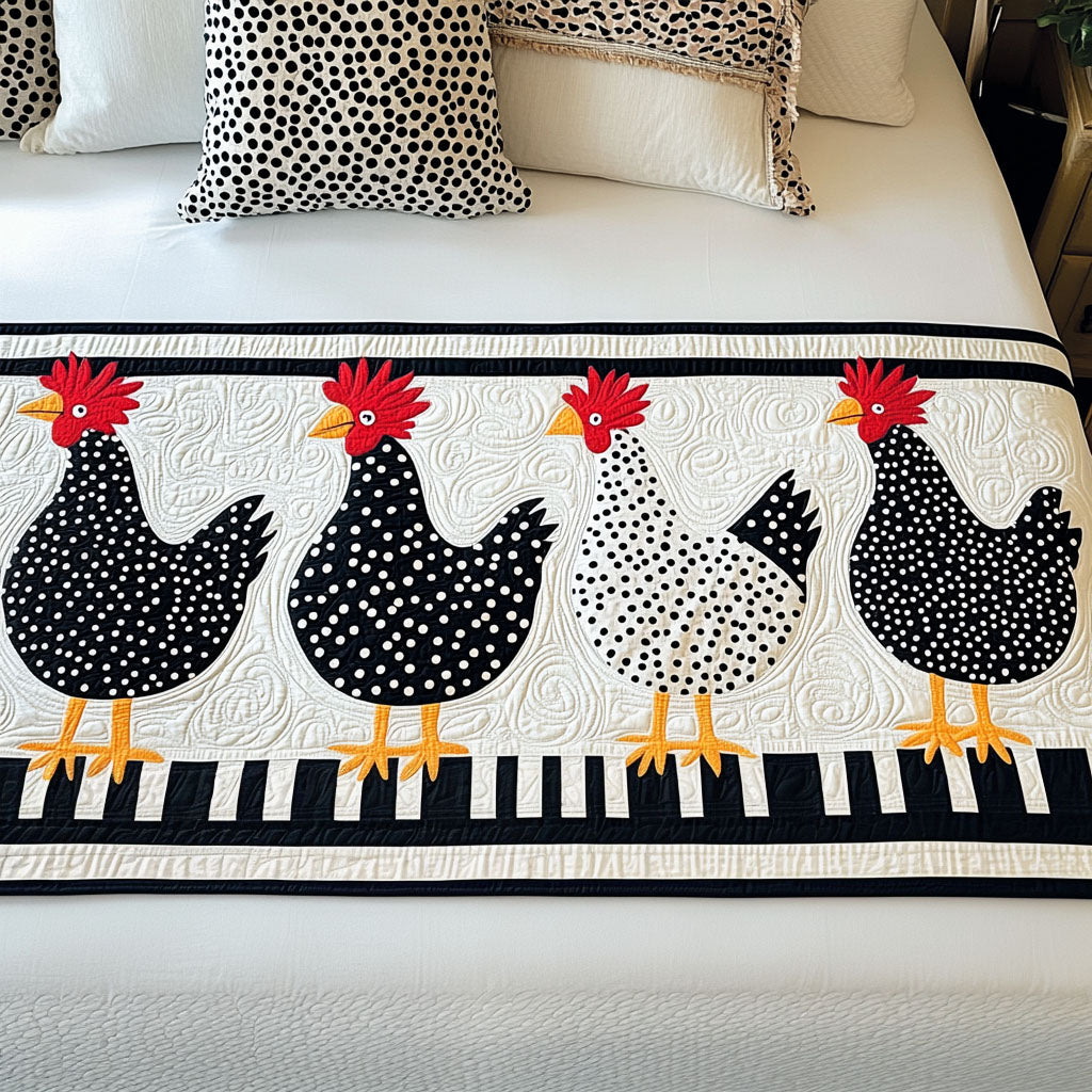 Farmyard Friends Quilted Bed Runner Cozy Bedroom Decor Chicken Christmas Gifts