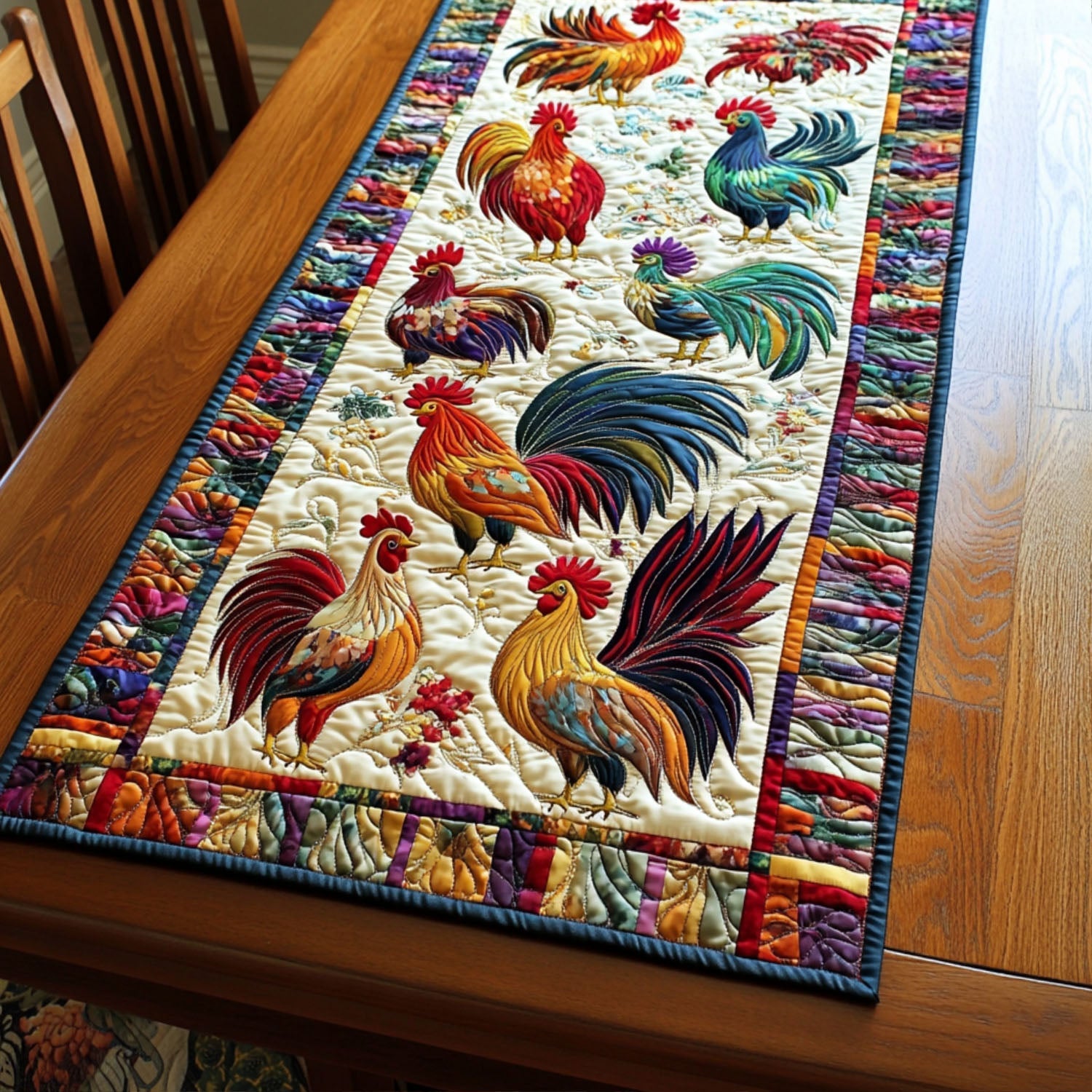 Farmyard Gathering Quilted Table Runner Kitchen Decor Gifts For Chicken Farmers