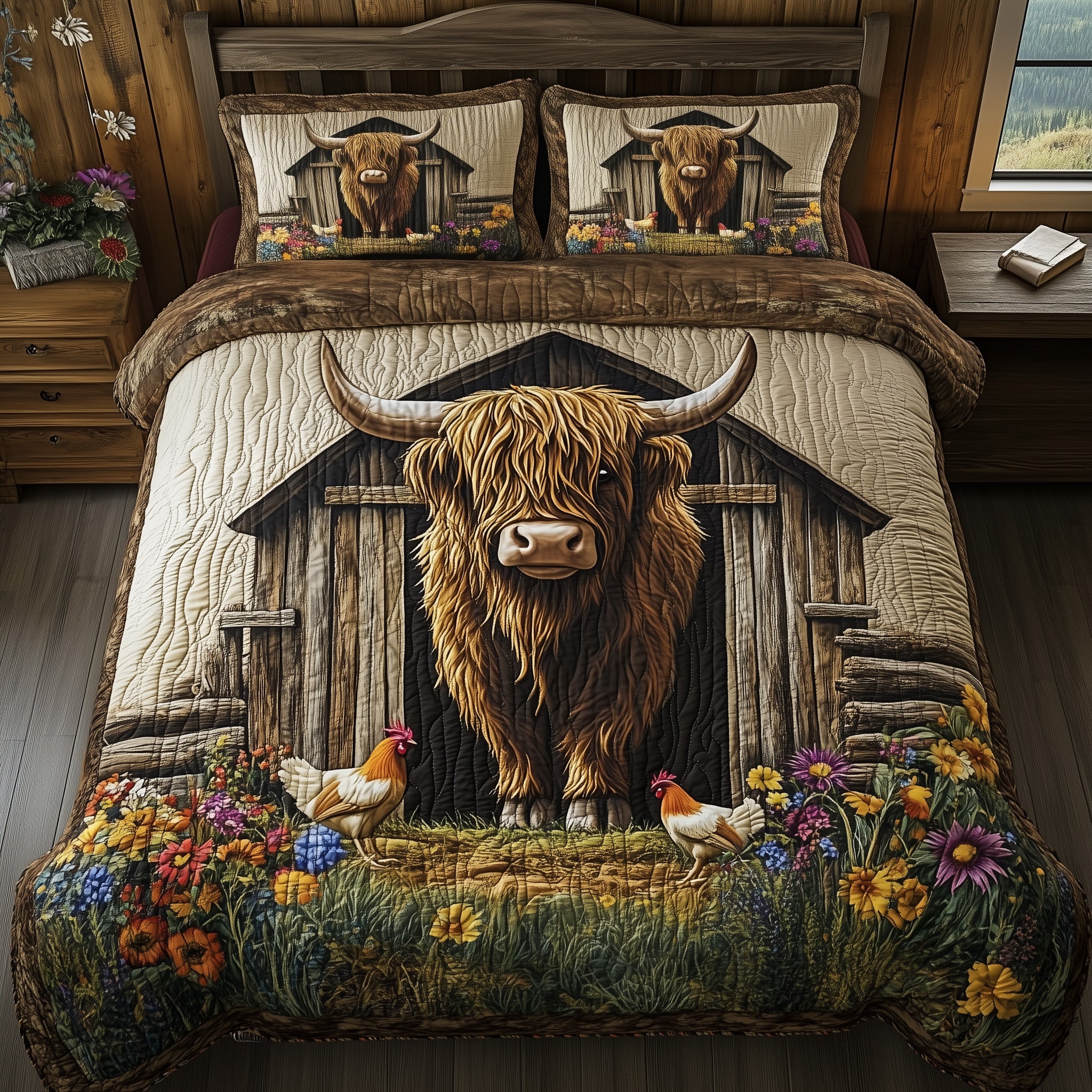 Farmyard Highland Cow Quilted Bedding Set Duvet Cover Merchandise Highland Cow Stuff Gifts