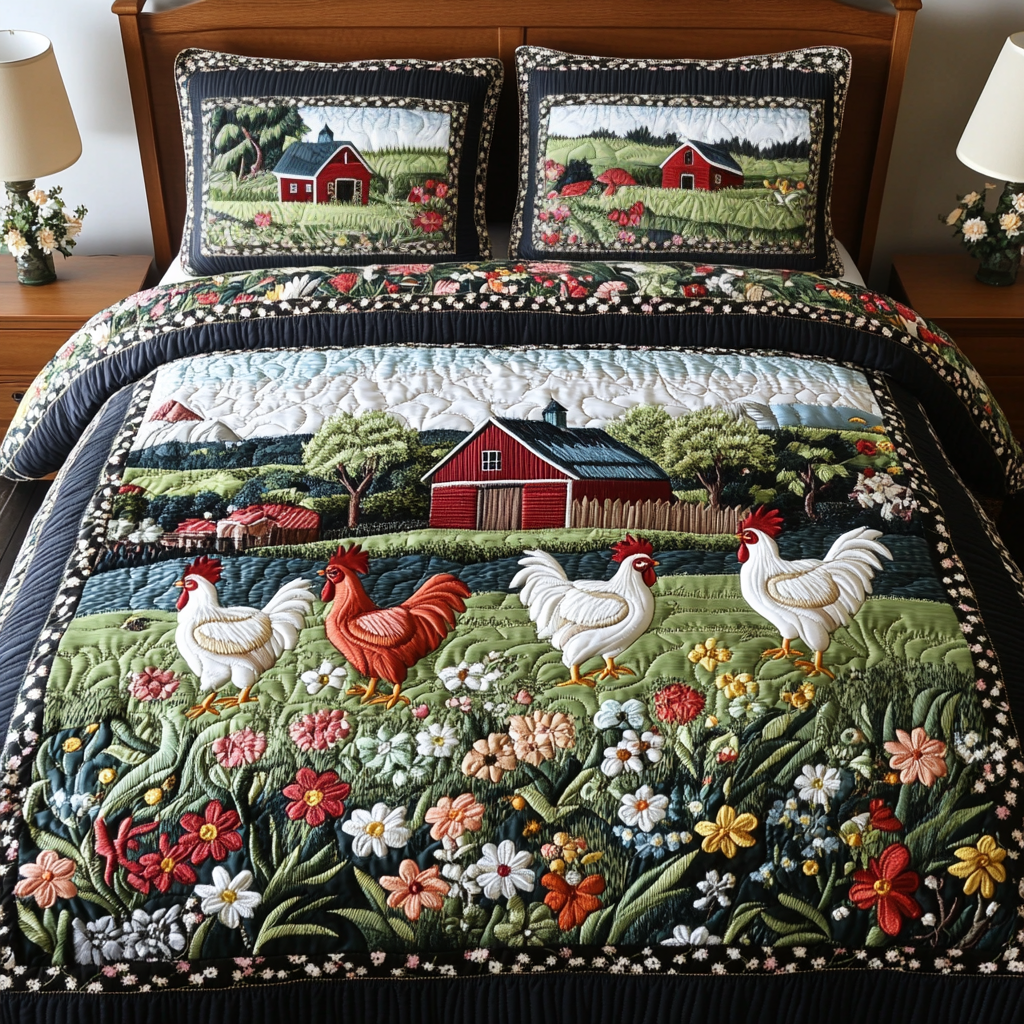 Farmyard Joy Quilted Bedding Set Holiday Duvet Cover Set Gifts For Hen Lovers