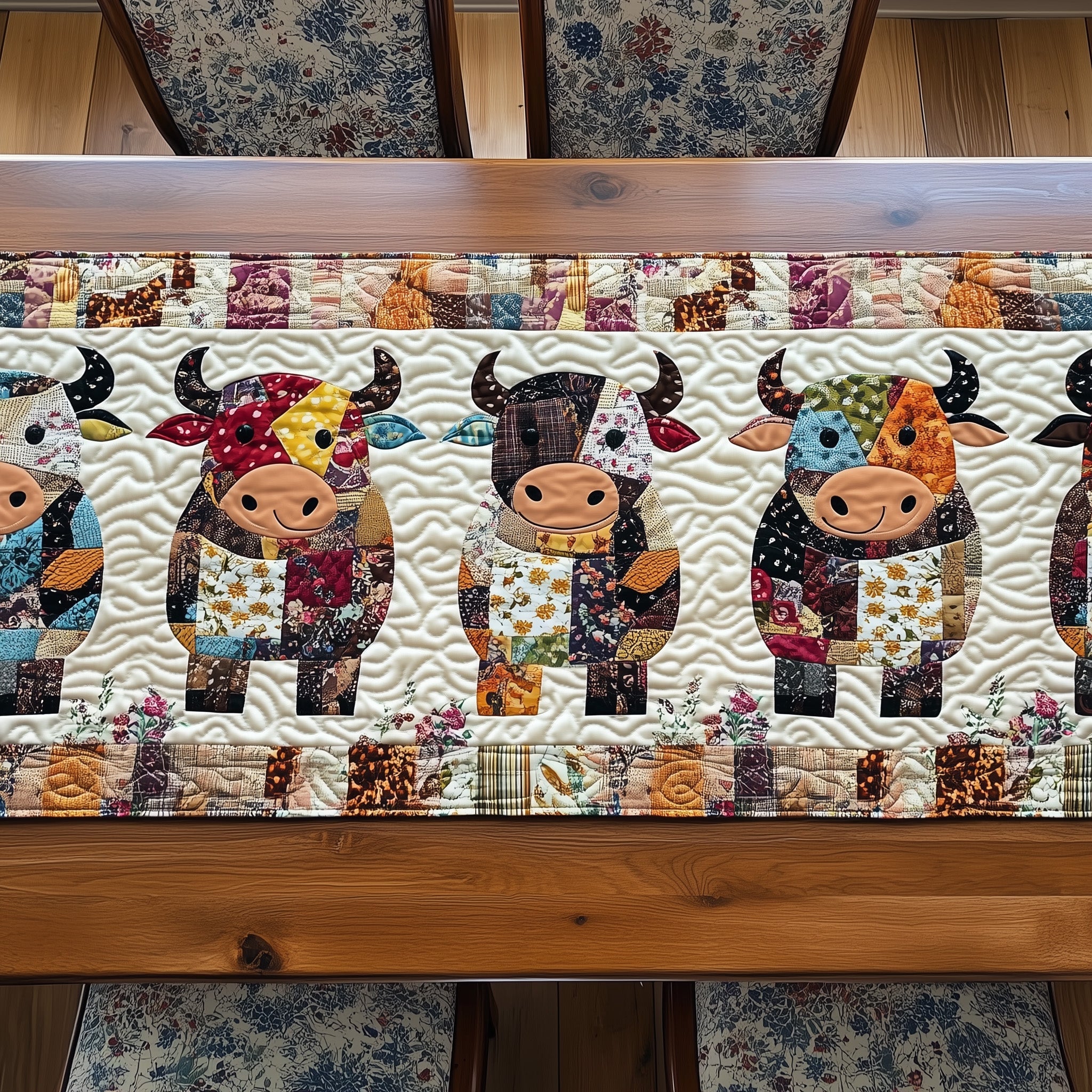 Farmyard Patch Party Quilted Table Runner Elegant Christmas Table Runner