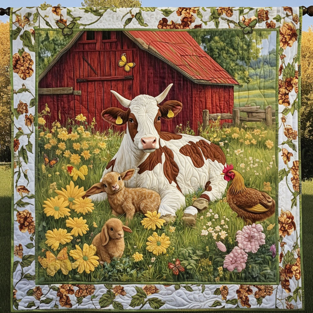 Farmyard Serenity Quilted Blanket Bedroom Xmas Decor Gift For Cow Lover