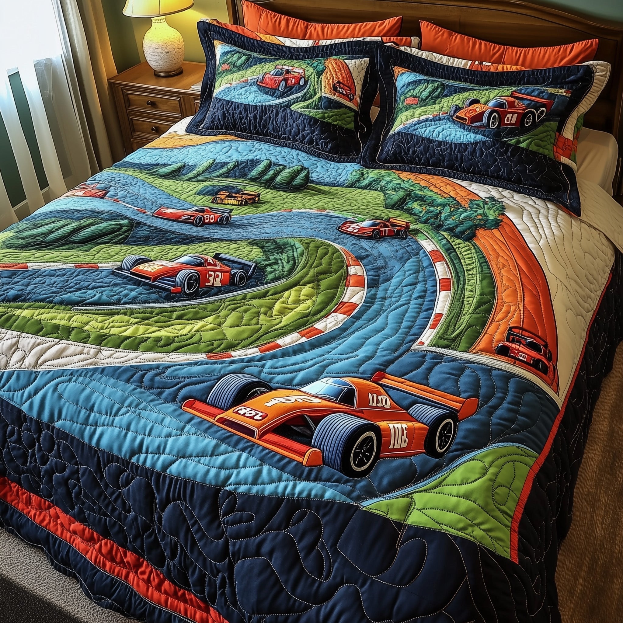 Fast Lane Quilted Bedding Set Duvet Cover Merchandise Best Racing Car Gifts For Him