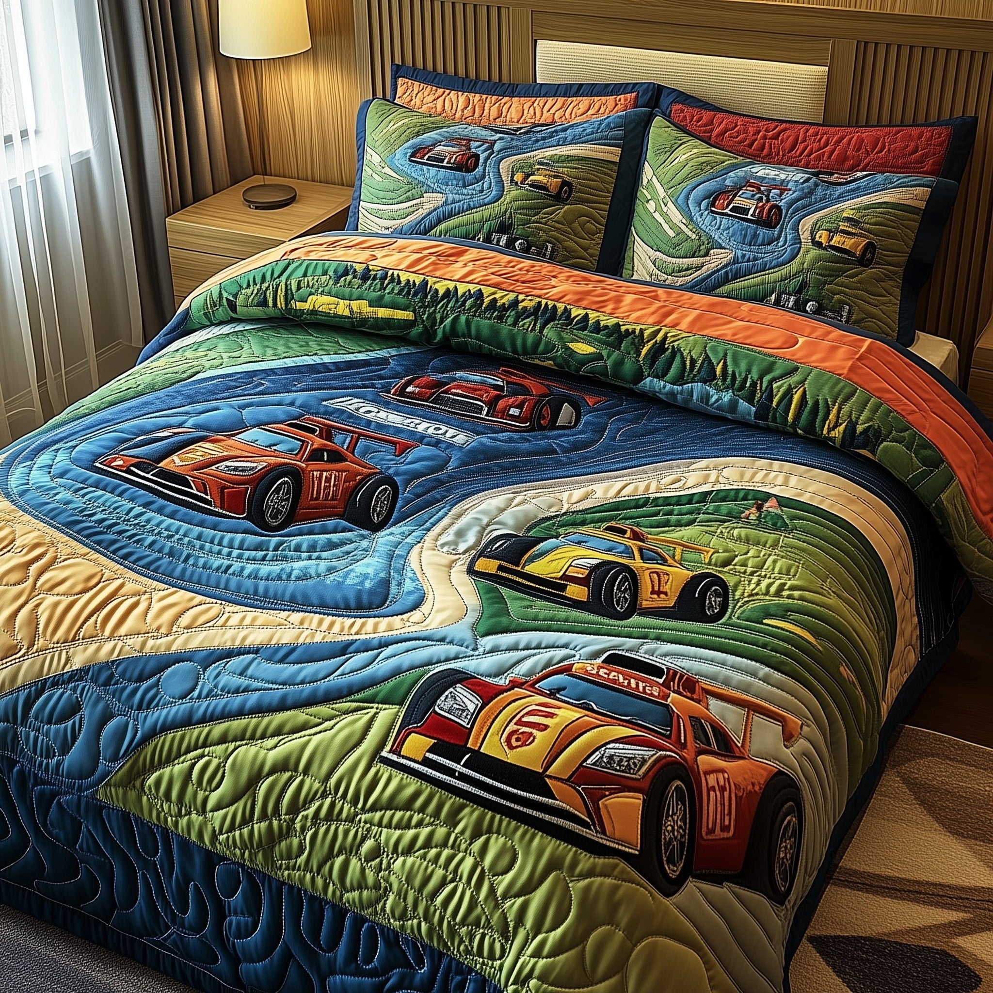 Fast Lane Quilted Bedding Set Duvet Cover Merchandise Car Racing Birthday Present