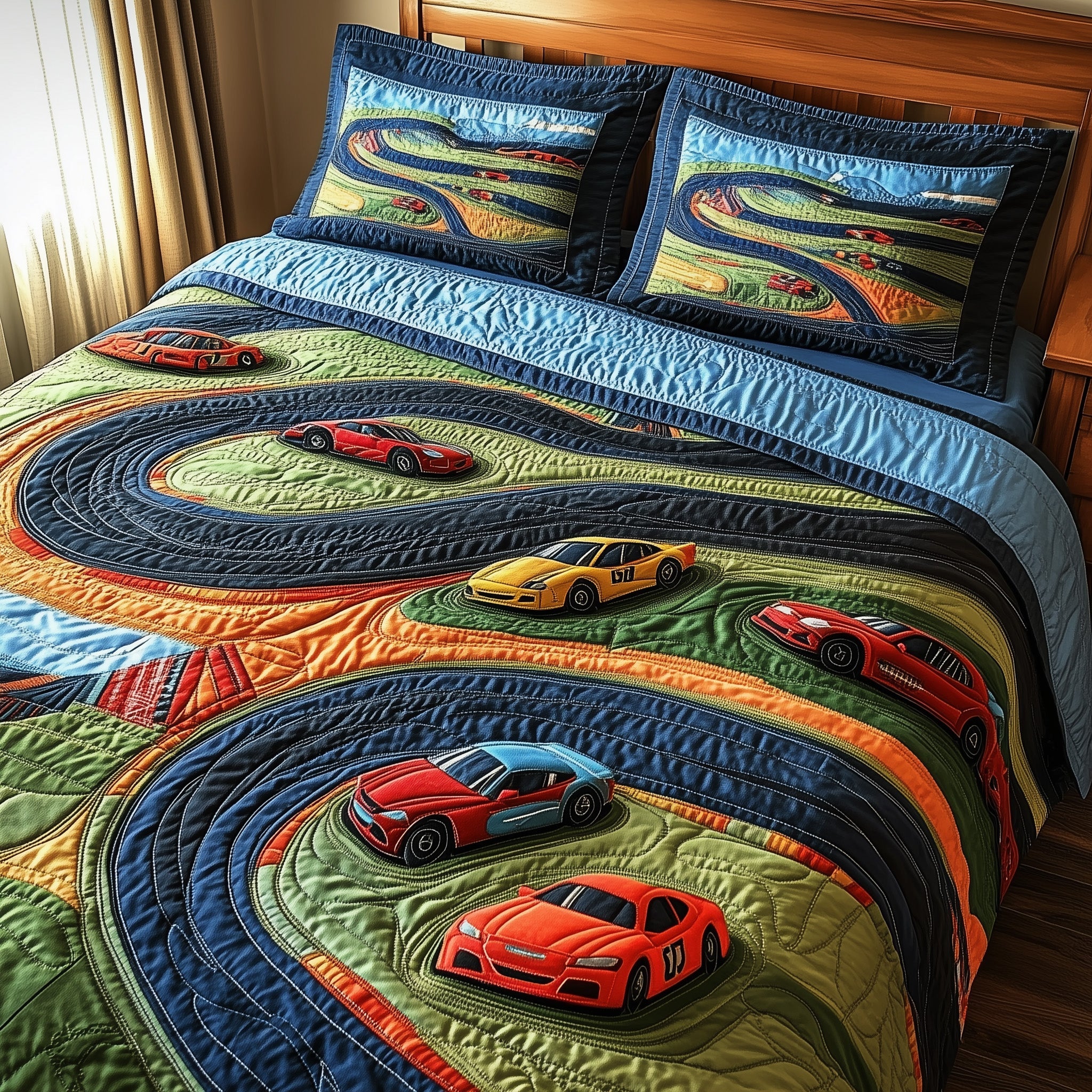 Fast Lane Quilted Bedding Set Duvet Cover Merchandise Car Racing Christmas Present