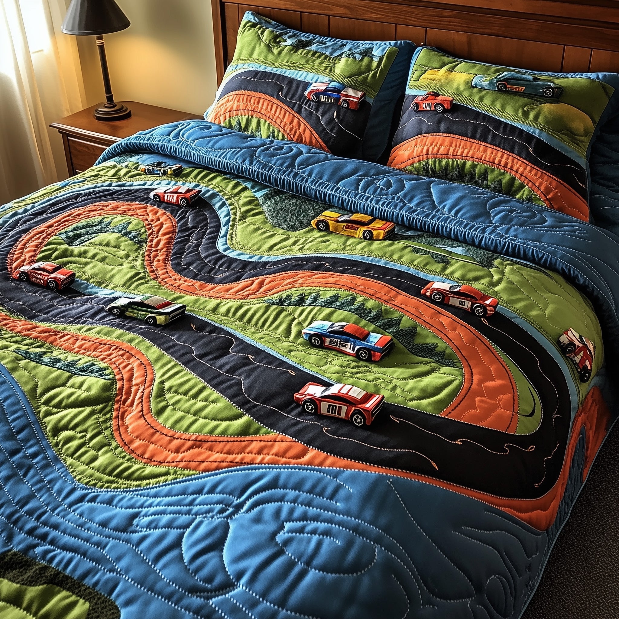 Fast Lane Quilted Bedding Set Duvet Cover Merchandise Car Racing Gifts For Him