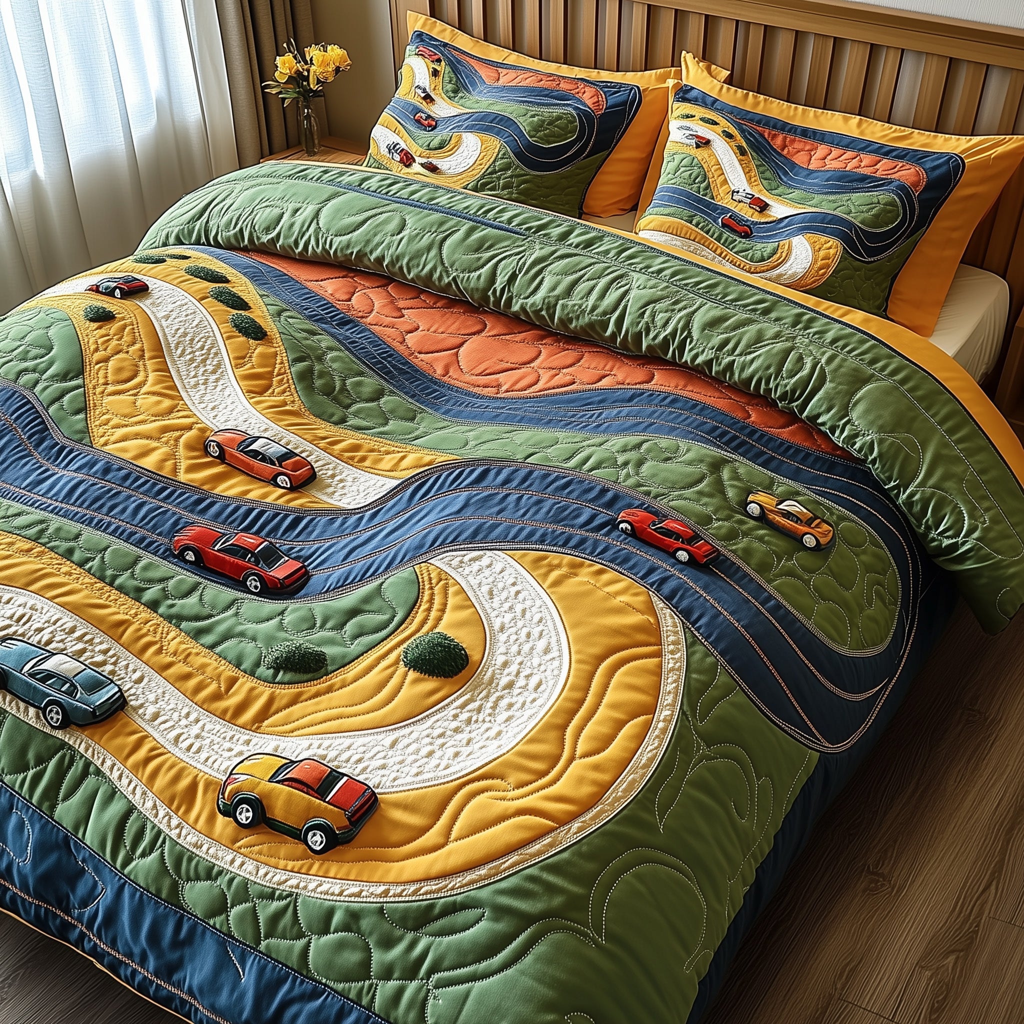 Fast Lane Quilted Bedding Set Duvet Cover Merchandise Gift For Race Car Enthusiast