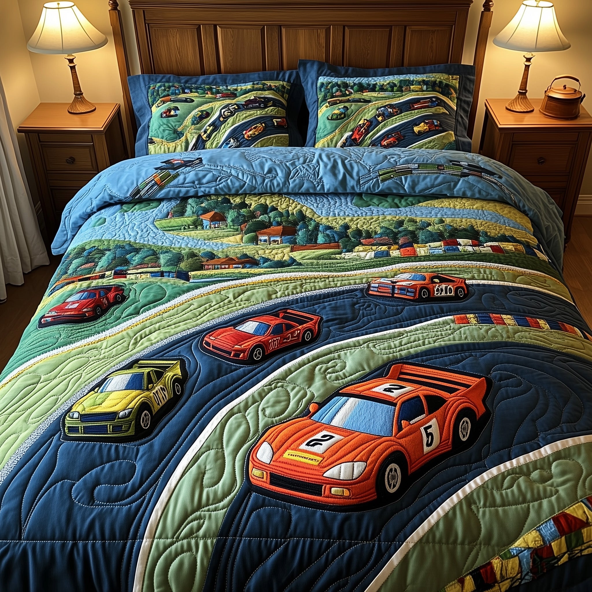 Fast Lane Quilted Bedding Set Duvet Cover Merchandise Gifts For Car Racing Fans