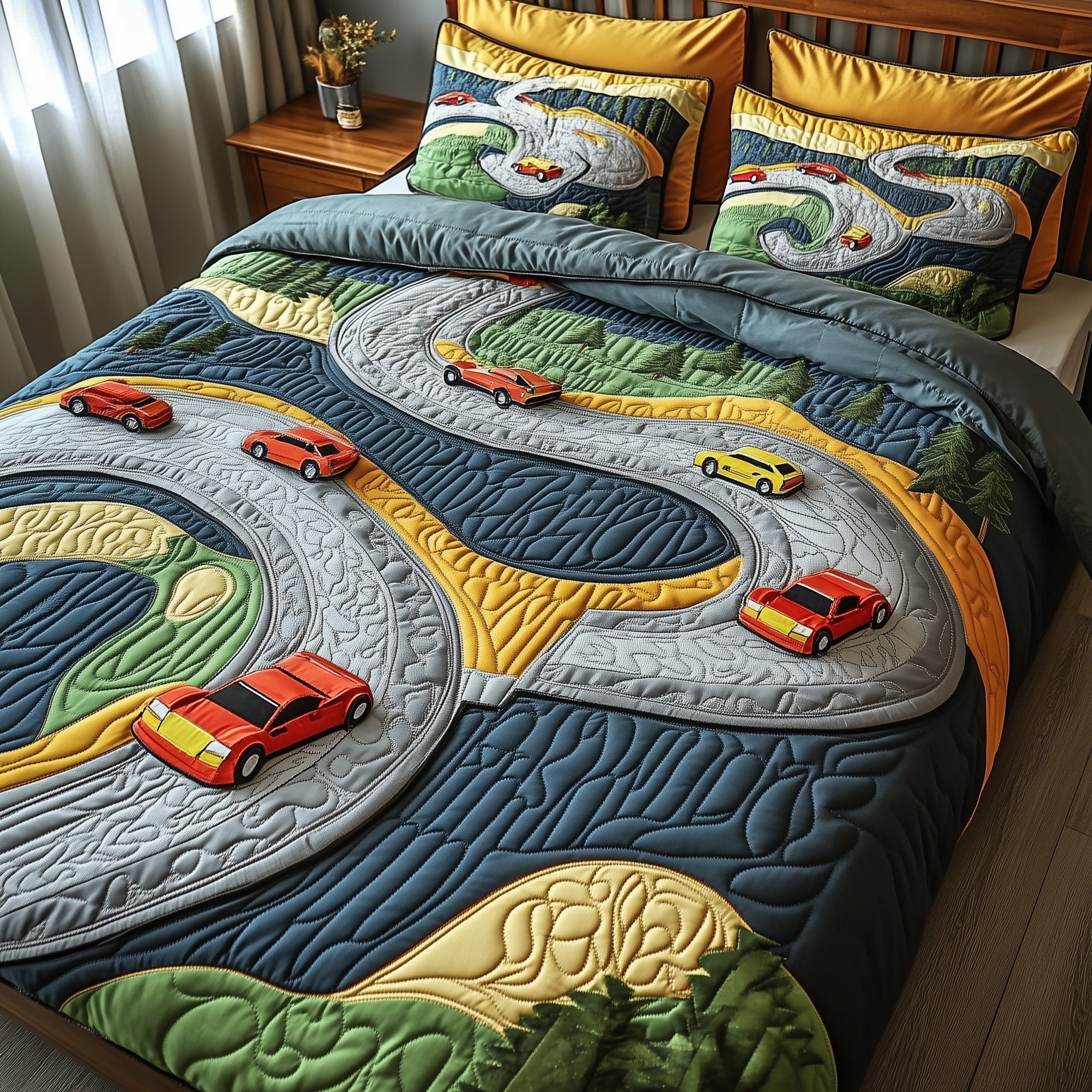 Fast Lane Quilted Bedding Set Duvet Cover Merchandise Gifts For Race Car Lovers