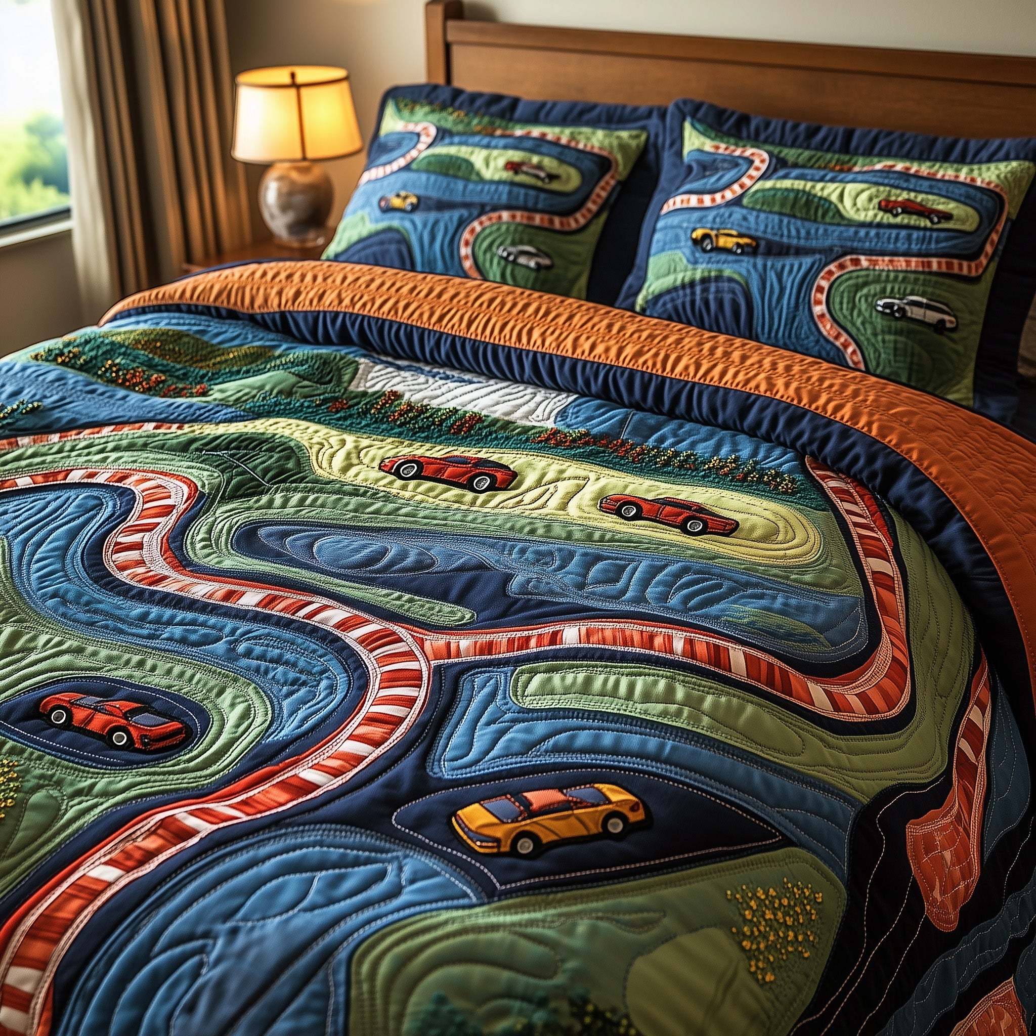 Fast Lane Quilted Bedding Set Duvet Cover Merchandise Race Car Gift Ideas