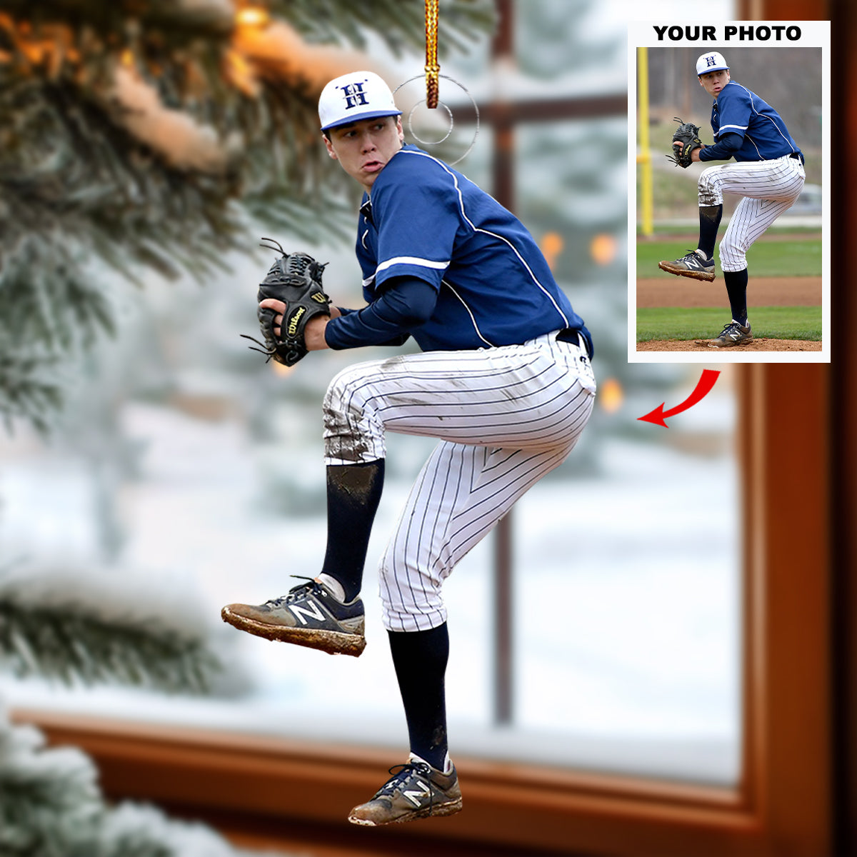 Fastball King Personalized Photo Mica Ornament Christmas Gift For Baseball Lovers Base