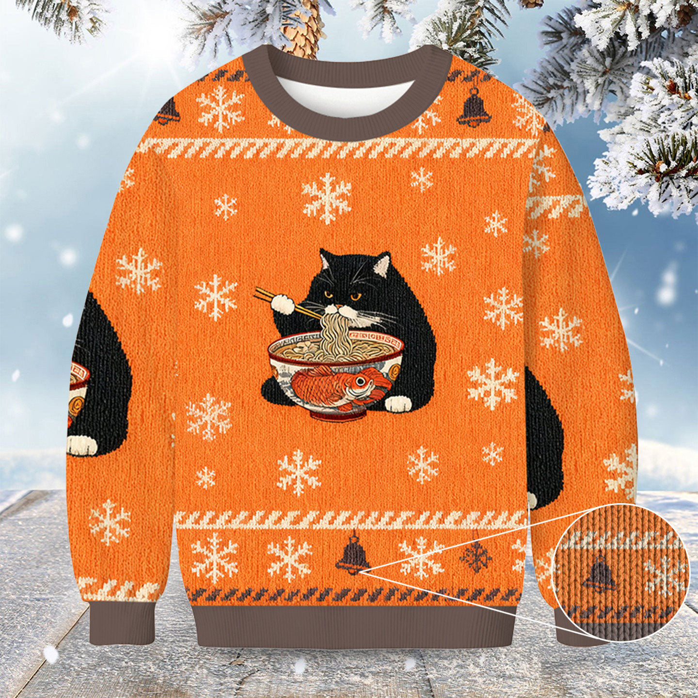 Fat Cat Eating Ramen Christmas Ugly Sweater Animal Themed Cat Gifts For Christmas