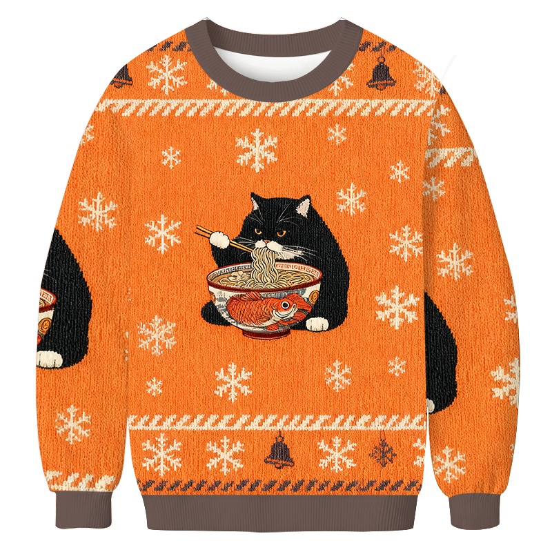 Fat Cat Eating Ramen Christmas Ugly Sweatshirt Holiday Joke Gift Idea Fat Cat Eating Ramen Christmas Ugly Sweatshirt Holiday Joke Gift Idea