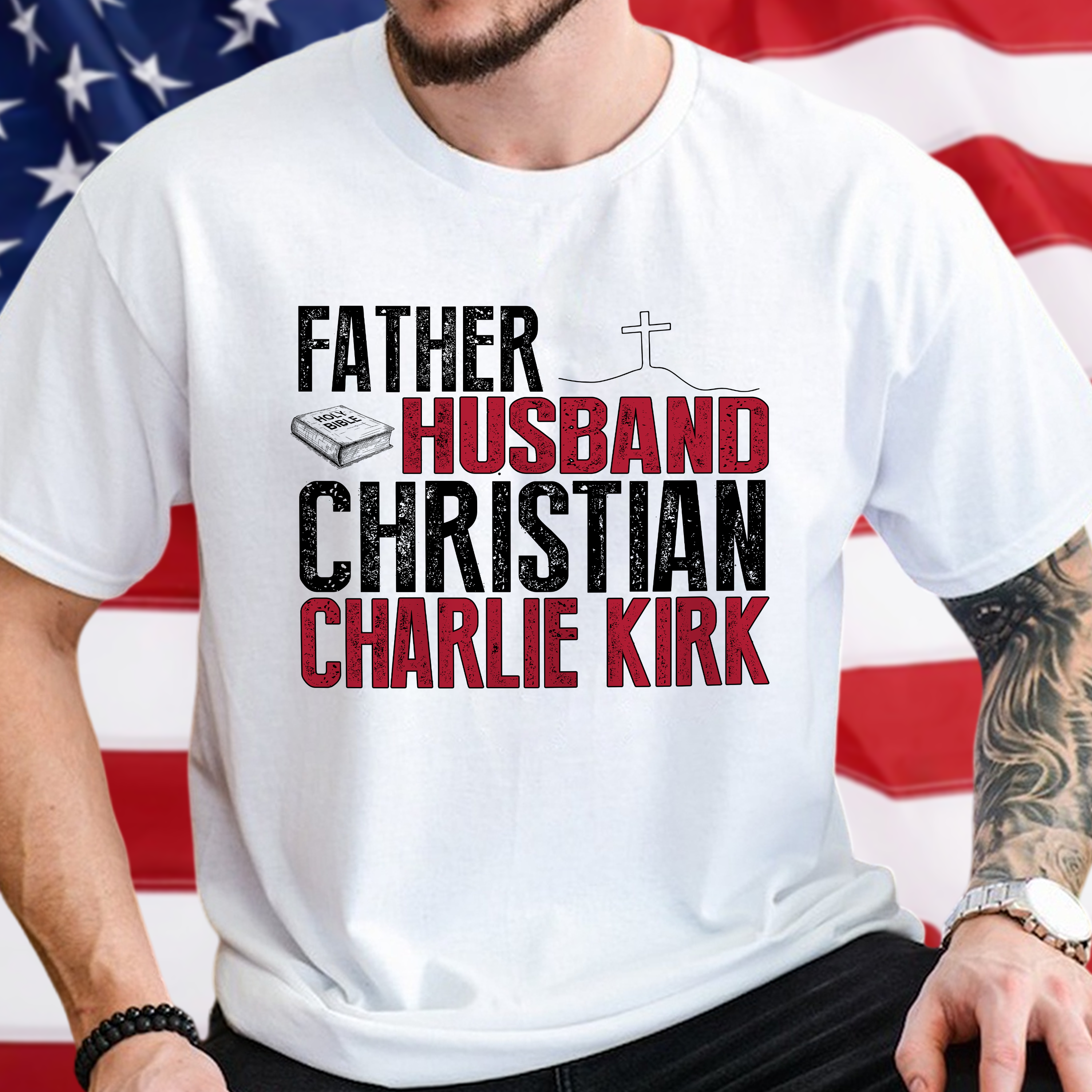 Father Husband Christian Charlie Kirk Conservative Christian Bright Shirt Gift for American Conservatives