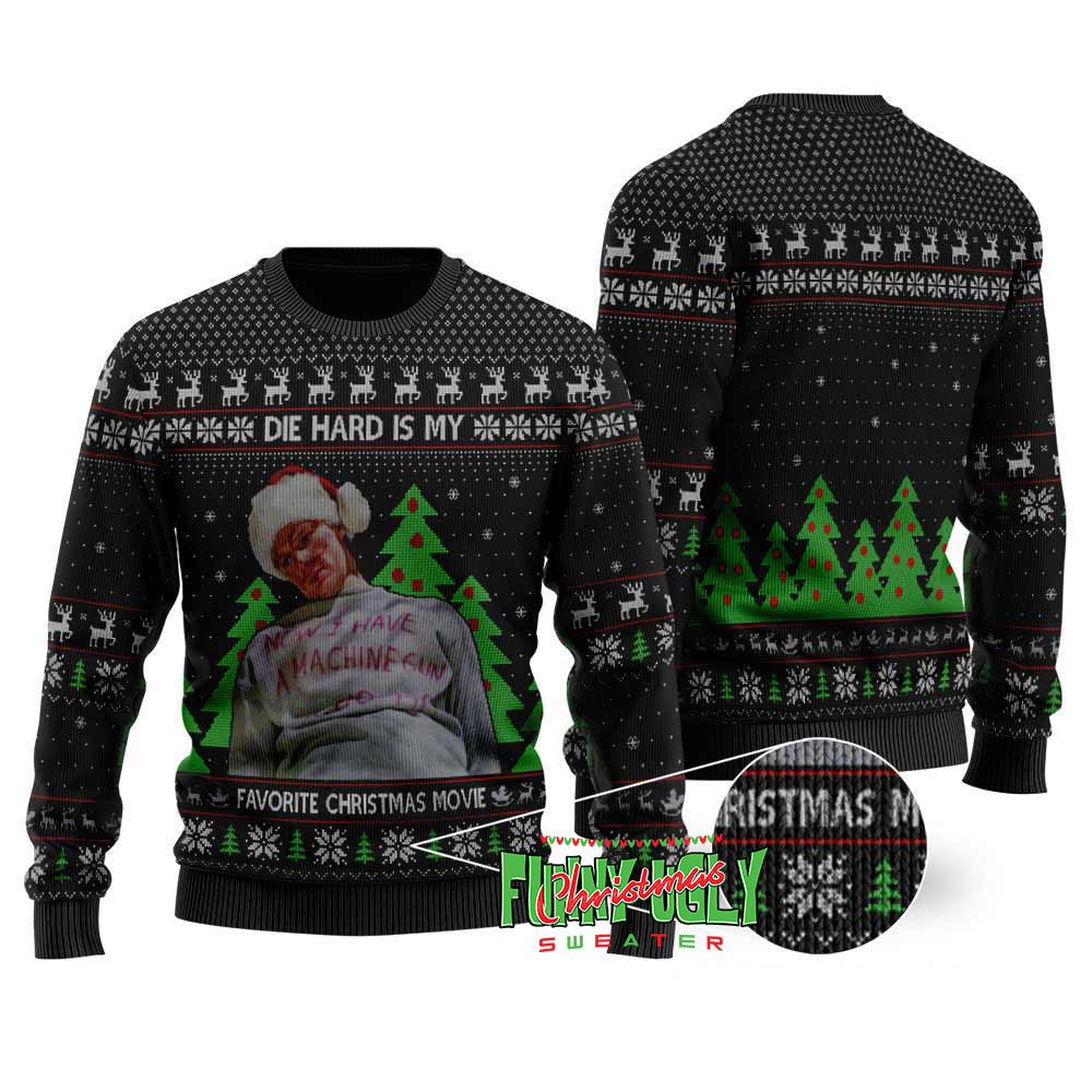Favorite Christmas Movie Die Hard Ugly Sweater Black Soft Cotton Sweatshirt for Winter Comfort