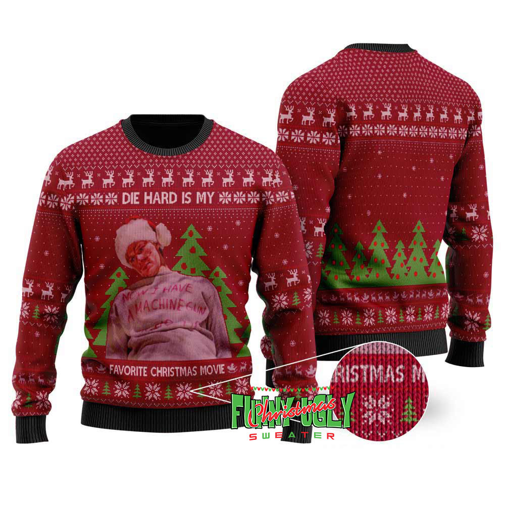 Favorite Christmas Movie Die Hard Ugly Sweater Cardinal Red Warm Winter Merch Gift for Someone You Love