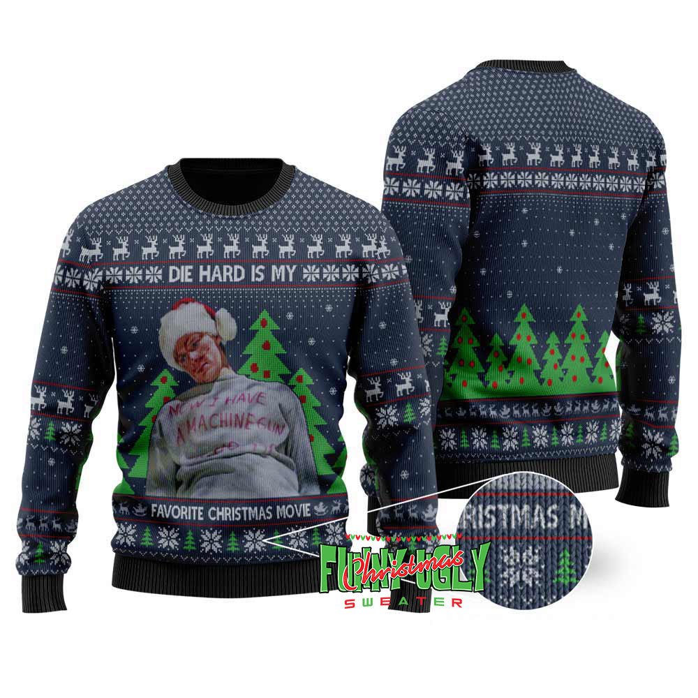 Favorite Christmas Movie Die Hard Ugly Sweater Navy Unique Holiday Merch Gift for Home and Family