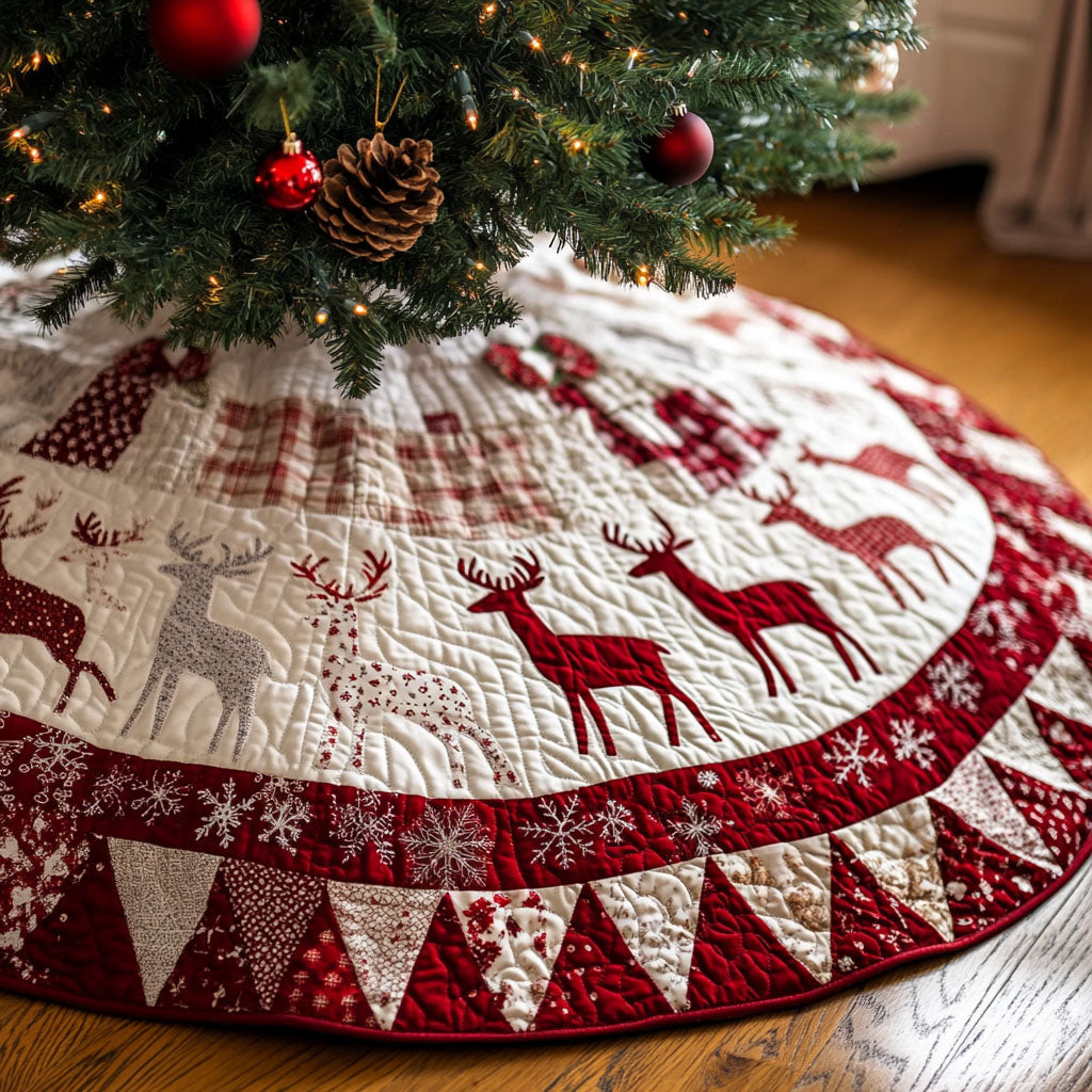 Fawn Frost Festival Quilted Christmas Tree Skirt Lovely Holiday Tree Skirt for Festive Vibes
