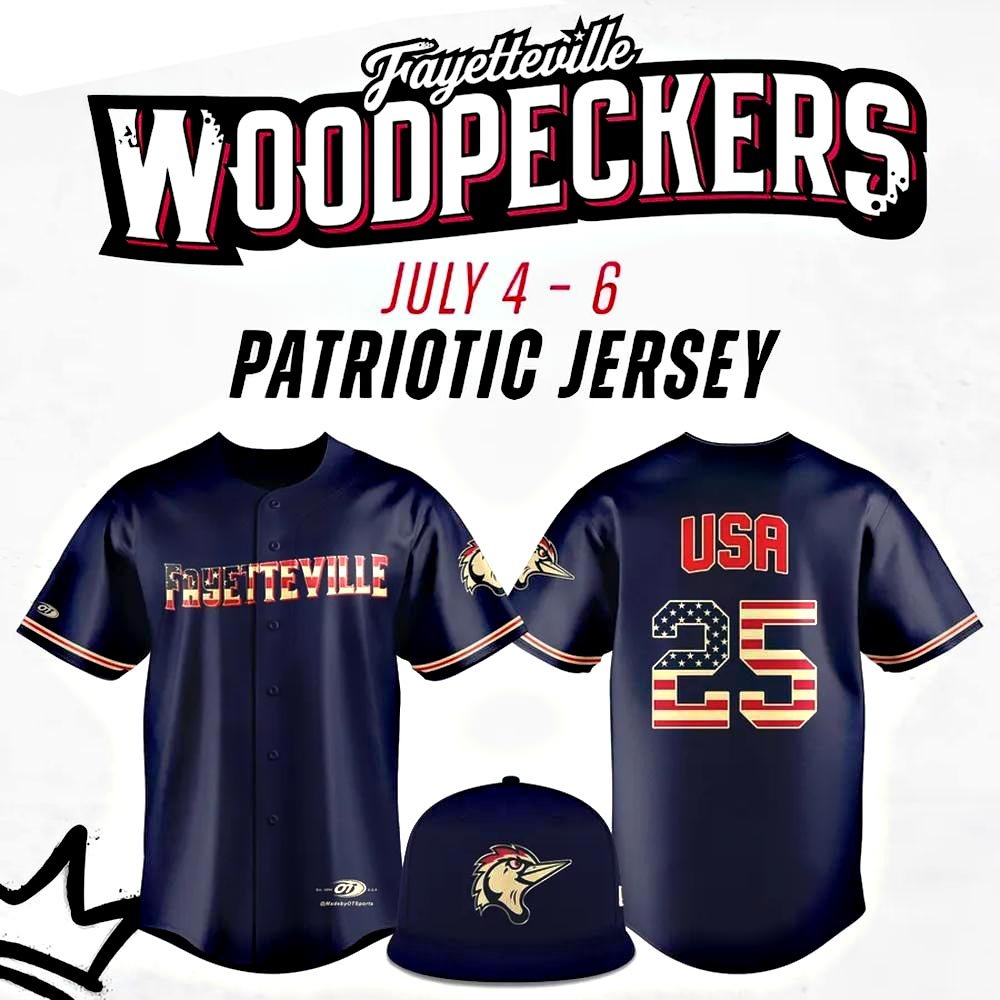 Fayetteville Woodpeckers 2025 Patriotic Night Baseball Jersey Woodpeckers Merch