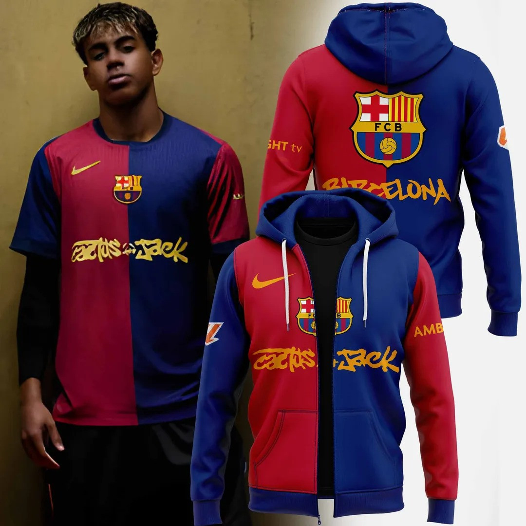 FC BARCELONA x TRAVIS SCOTT 24 25 Men's Zip Hoodie Good Gifts For Soccer Fans