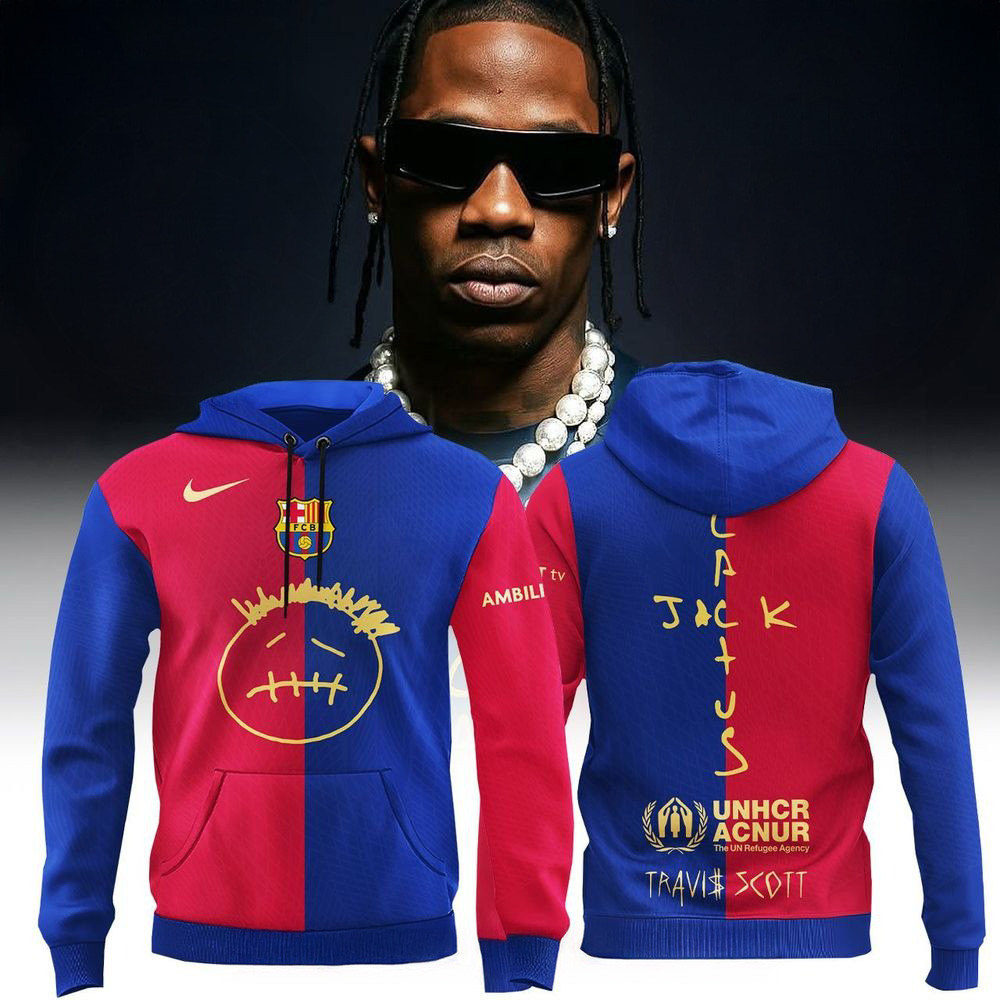FC Barcelona X Travis Scott Hoodie Cactus Jack Merch Best Gifts For Fans
