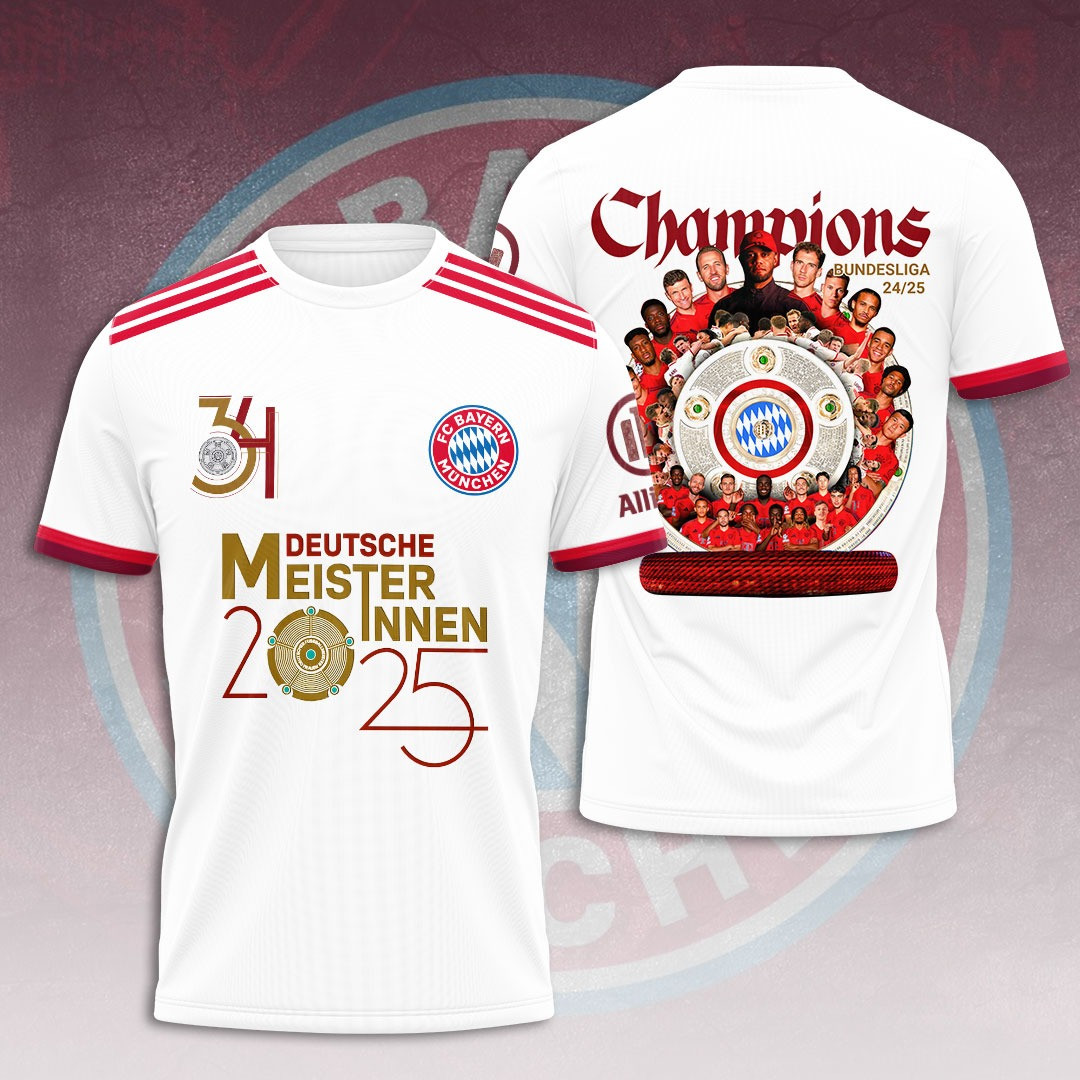 FC Bayern Munchen 34 Deutscher 2025 T-Shirt Cool Gifts For Football Lovers