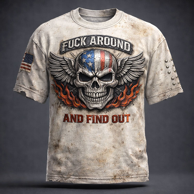 Fck Around And Find Out Vintage Veteran T-Shirt Patiotic Skull Clothes Gift For Husband