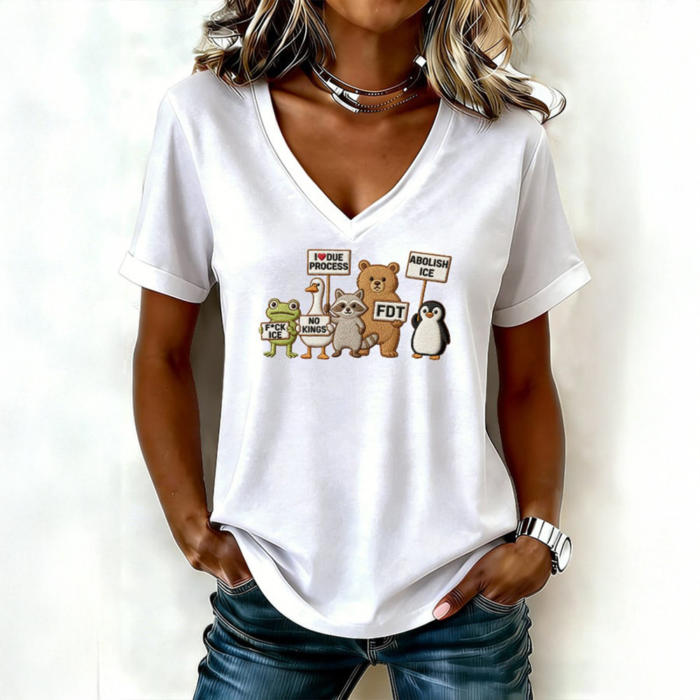 FDT Animal Resist V-Neck Shirt No Kings Abolish ICE Shirt Protest Clothing