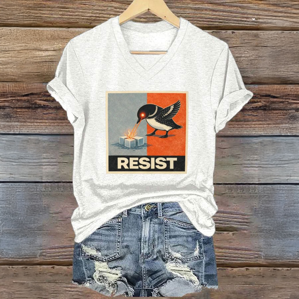 FDT Laser Loon Resist V-Neck Shirt Abolish ICE political Themed Shirt Unique Gift For Her