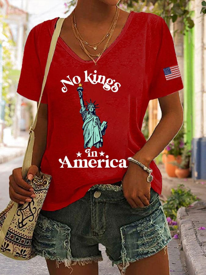 FDT No Kings In America V-neck T-Shirt Women's Independence Day Shirts Gifts